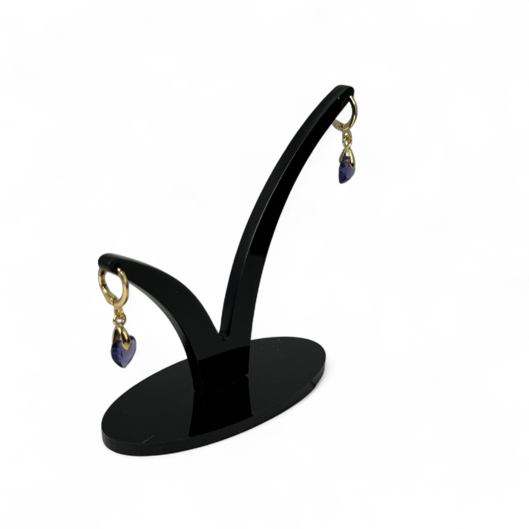 BRINCO ARGOLA DE CLICK COM PENDURICALHO CORAÇÃO ROXO - BANHADO A OURO 18K