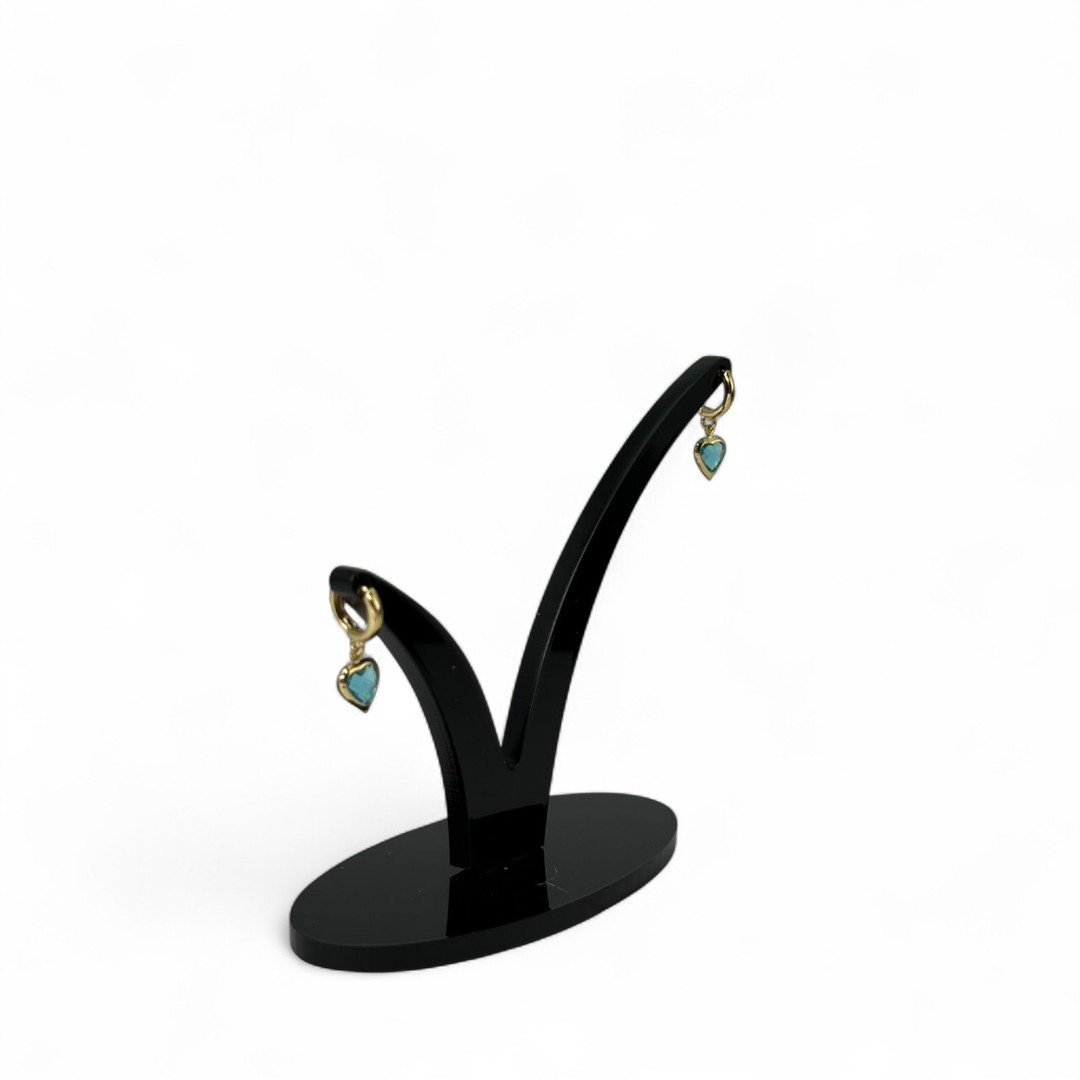 BRINCO ARGOLA DE CLICK COM PENDURICALHO CORAÇÃO VERDE AGUA - BANHADO A OURO 18K