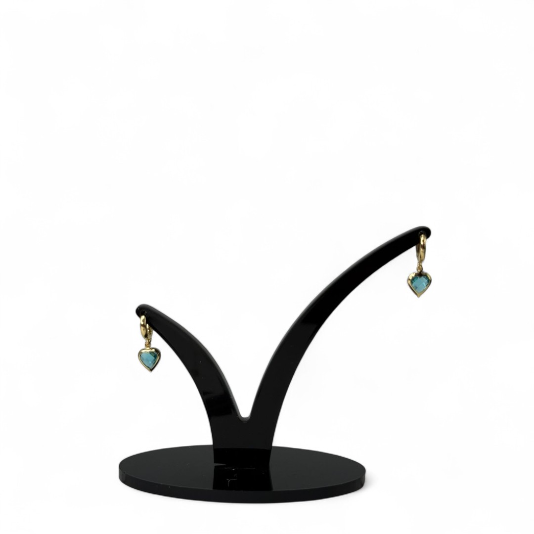 BRINCO ARGOLA DE CLICK COM PENDURICALHO CORAÇÃO VERDE AGUA - BANHADO A OURO 18K