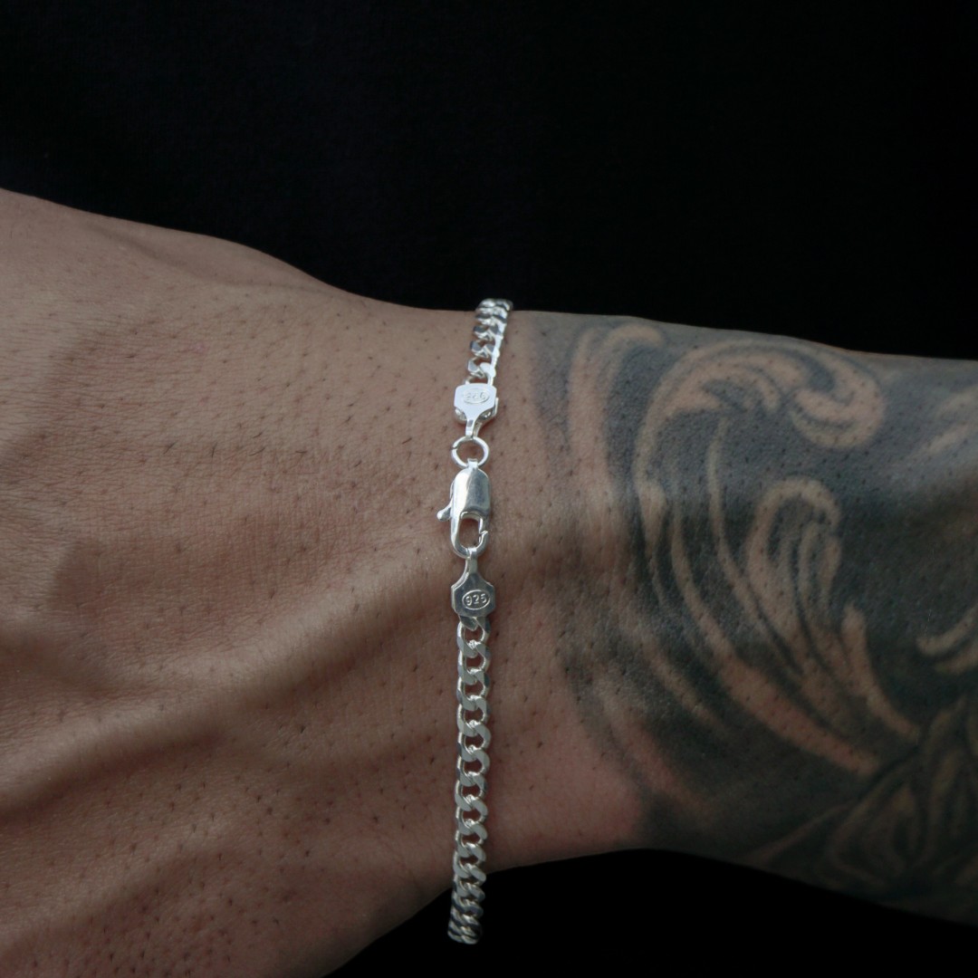 PULSEIRA MASCULINA GRUMET FINA 4MM - BANHADO A PRATA 925