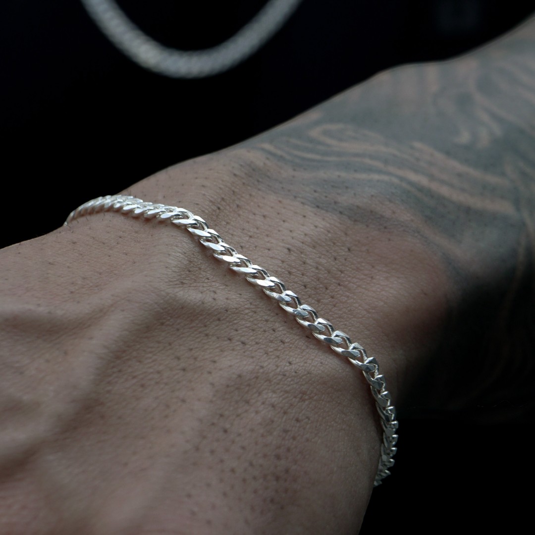 PULSEIRA MASCULINA GRUMET FINA 4MM - BANHADO A PRATA 925