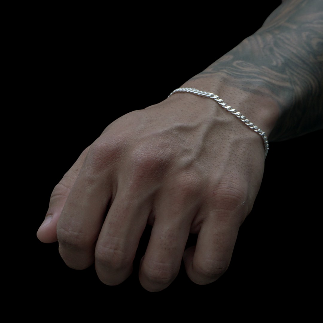 PULSEIRA MASCULINA GRUMET FINA 4MM - BANHADO A PRATA 925