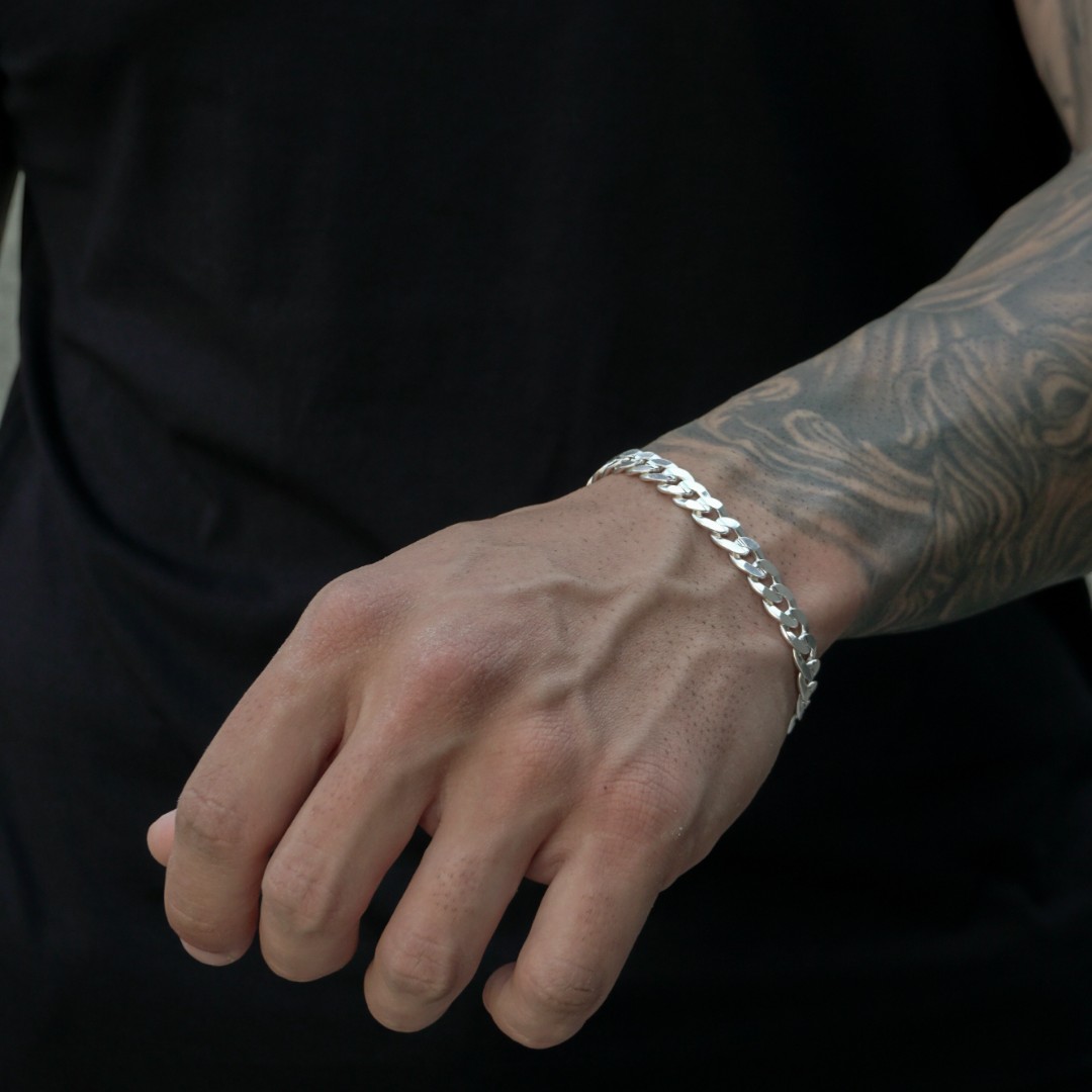 PULSEIRA MASCULINA GRUMET MÉDIA COM FECHO GAVETA 10MM - BANHADO A PRATA 925