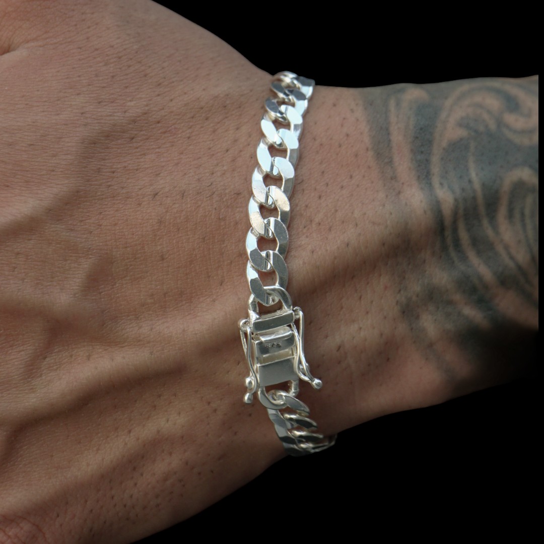 PULSEIRA MASCULINA GRUMET MÉDIA COM FECHO GAVETA 10MM - BANHADO A PRATA 925
