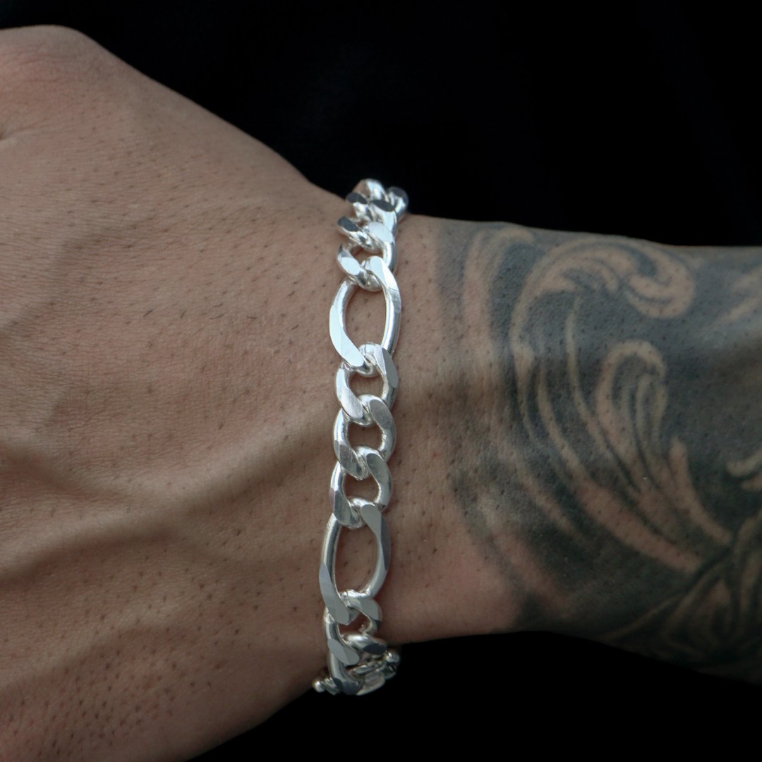PULSEIRA MASCULINA 3X1 MÉDIA COM FECHO GAVETA 10MM - BANHADO A PRATA 925