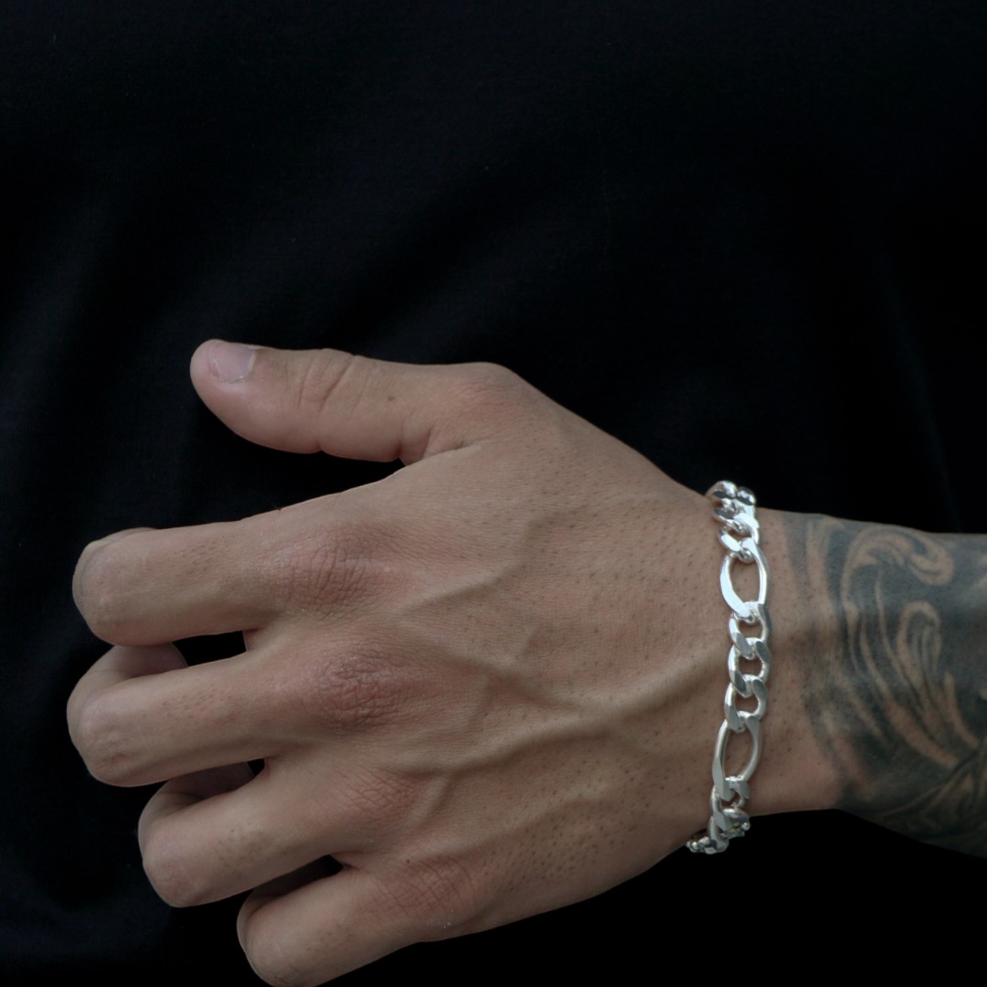 PULSEIRA MASCULINA 3X1 MÉDIA COM FECHO GAVETA 10MM - BANHADO A PRATA 925