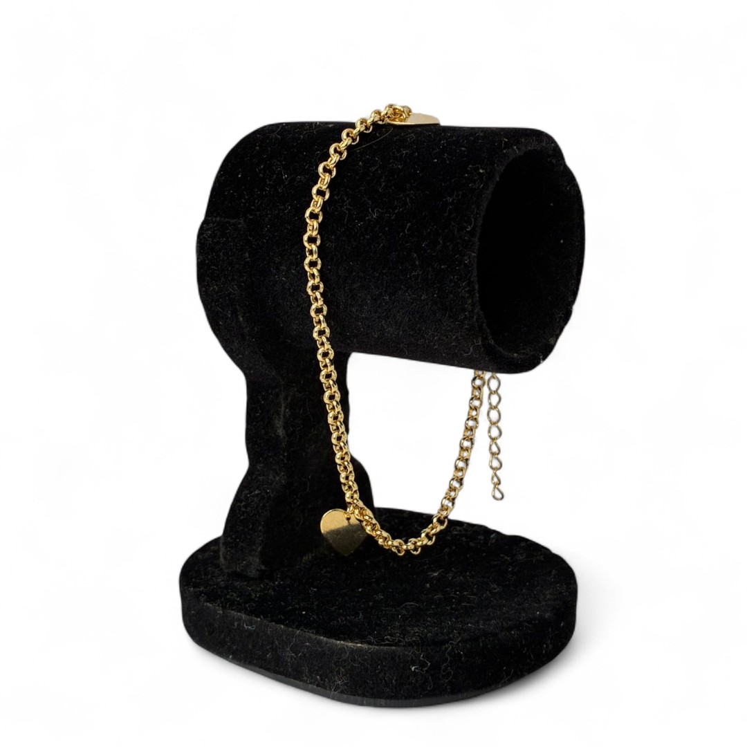 PULSEIRA GRUMET COM CORAÇÕES CHEIOS LISOS - BANHADO A OURO 18K