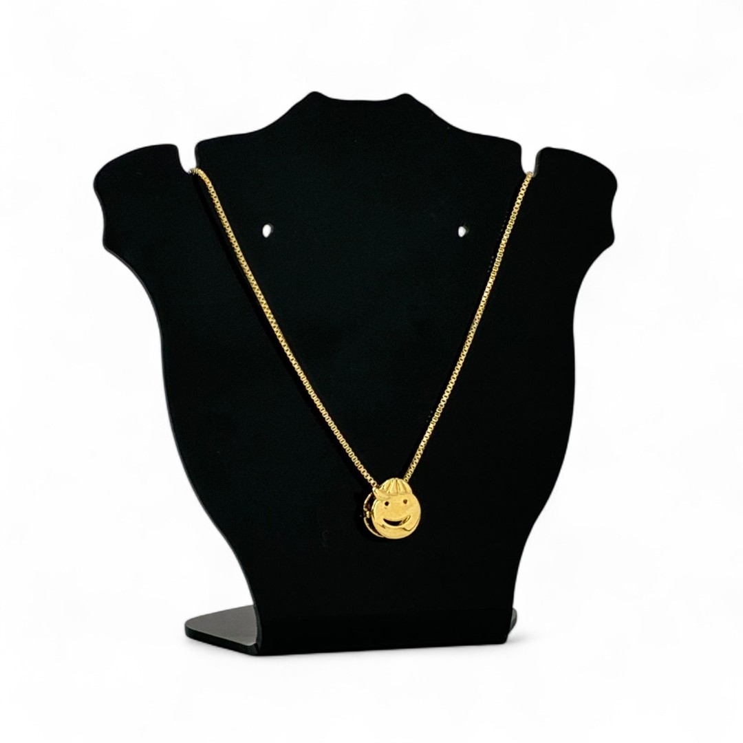 CORRENTE VENEZIANA 35CM PINGENTE MENINO REDONDO LISO - BANHADO A OURO 18K