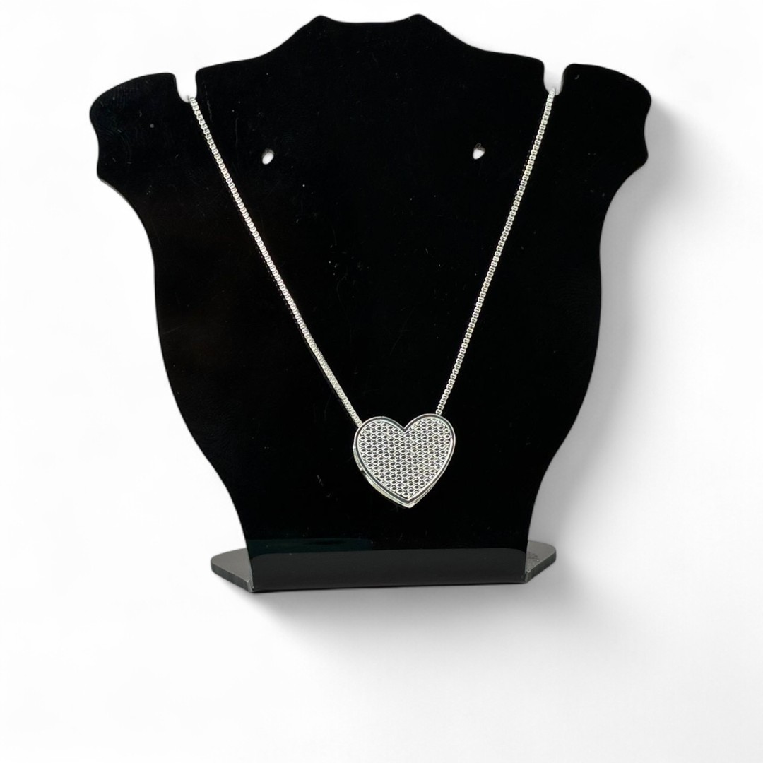 CORRENTE VENEZIANA CORAÇÃO DETALHADO MÉDIO - BANHADO A PRATA 925