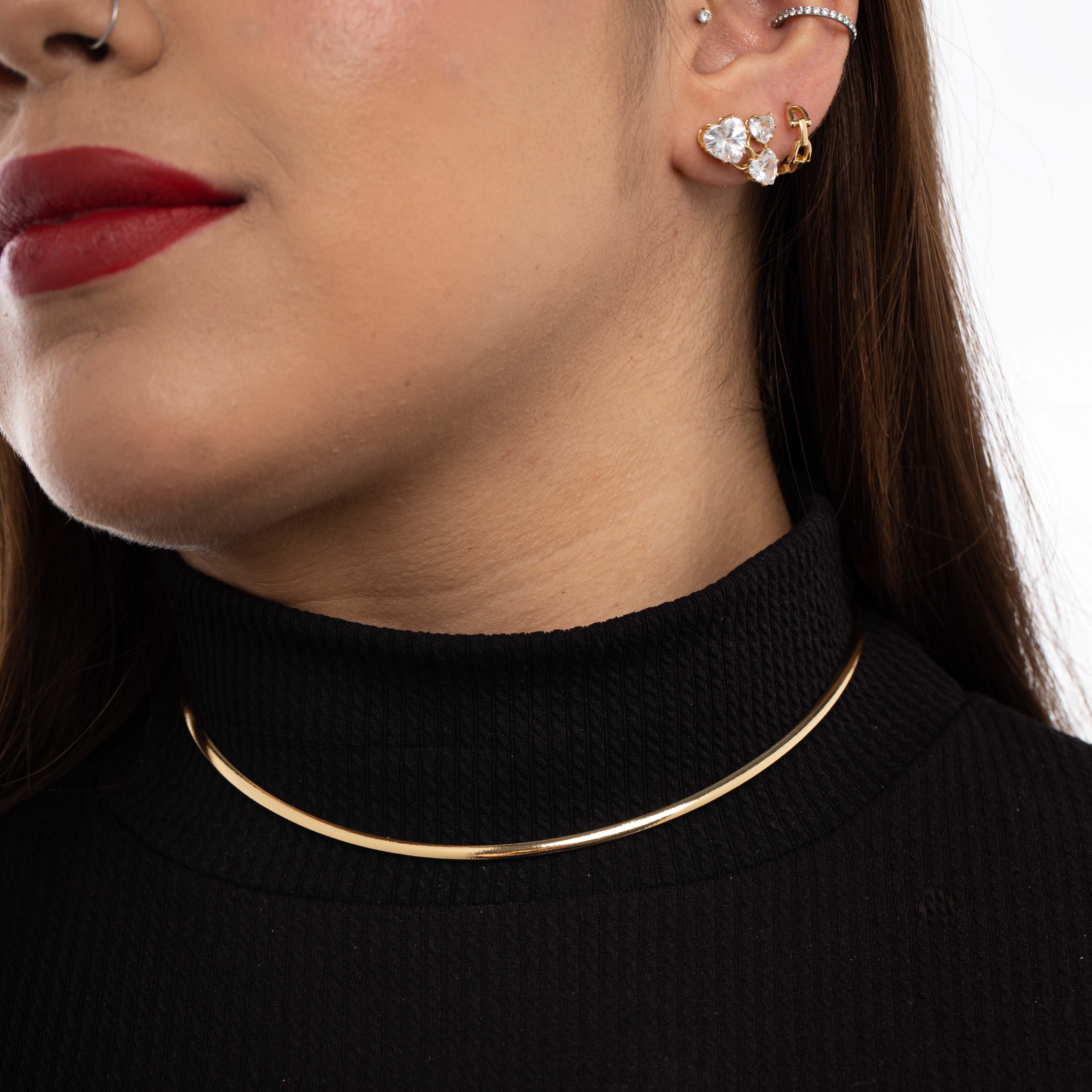 CHOKER RÍGIDO LISO MÉDIO SIMPLES SEM FECHO    - BANHADO A OURO 18K
