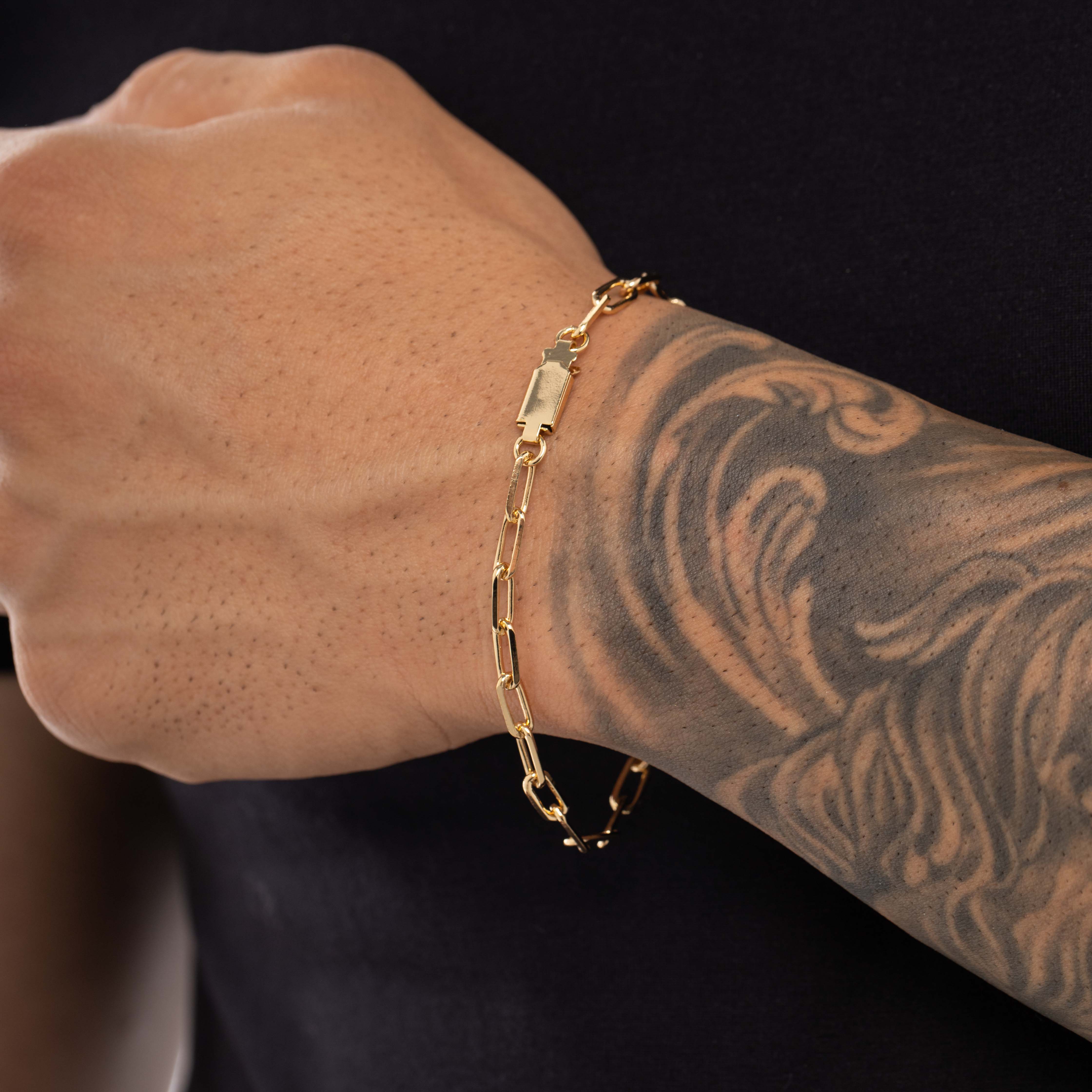 PULSEIRA MASCULINA CARTHIE MÉDIO ELO LARGO COM FECHO GAVETA 1.2M  - BANHADO A OURO 18K