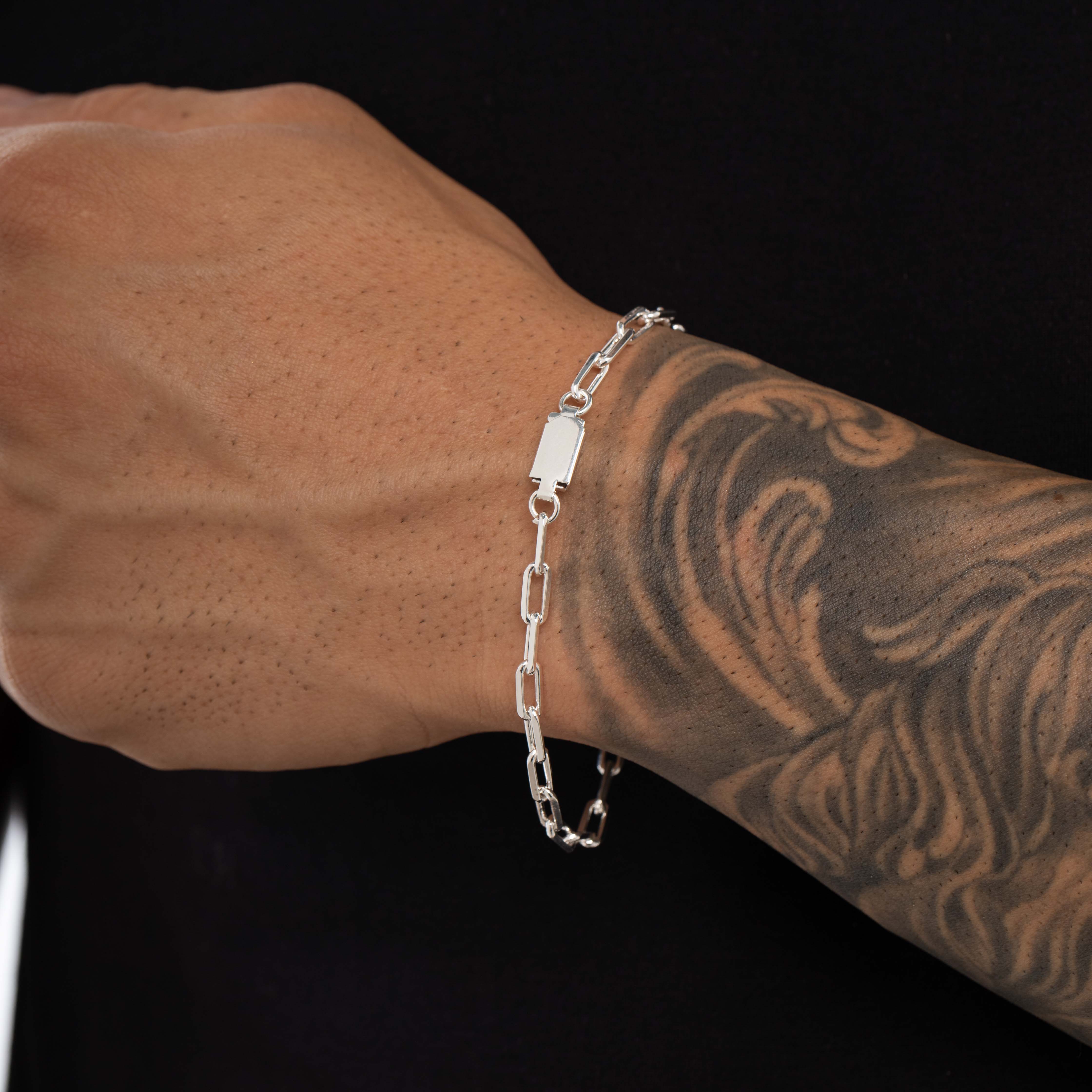 PULSEIRA MASCULINA CARTHIE MÉDIO ELO LARGO COM FECHO GAVETA 1.2M  - BANHADO A PRATA 925