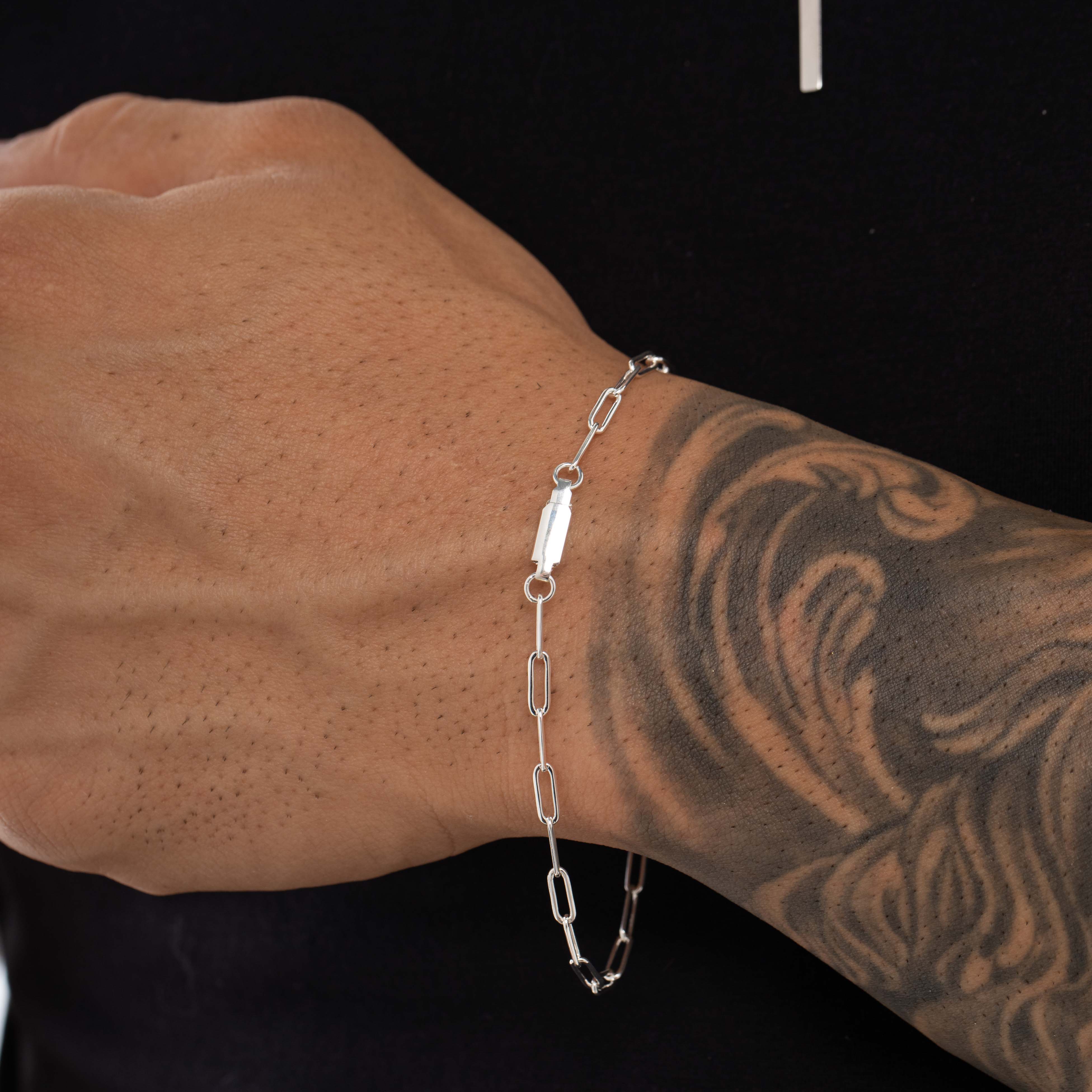 PULSEIRA MASCULINA CARTHIE MÉDIO ELO FINO COM FECHO GAVETA 0.80M  - BANHADO A PRATA 925