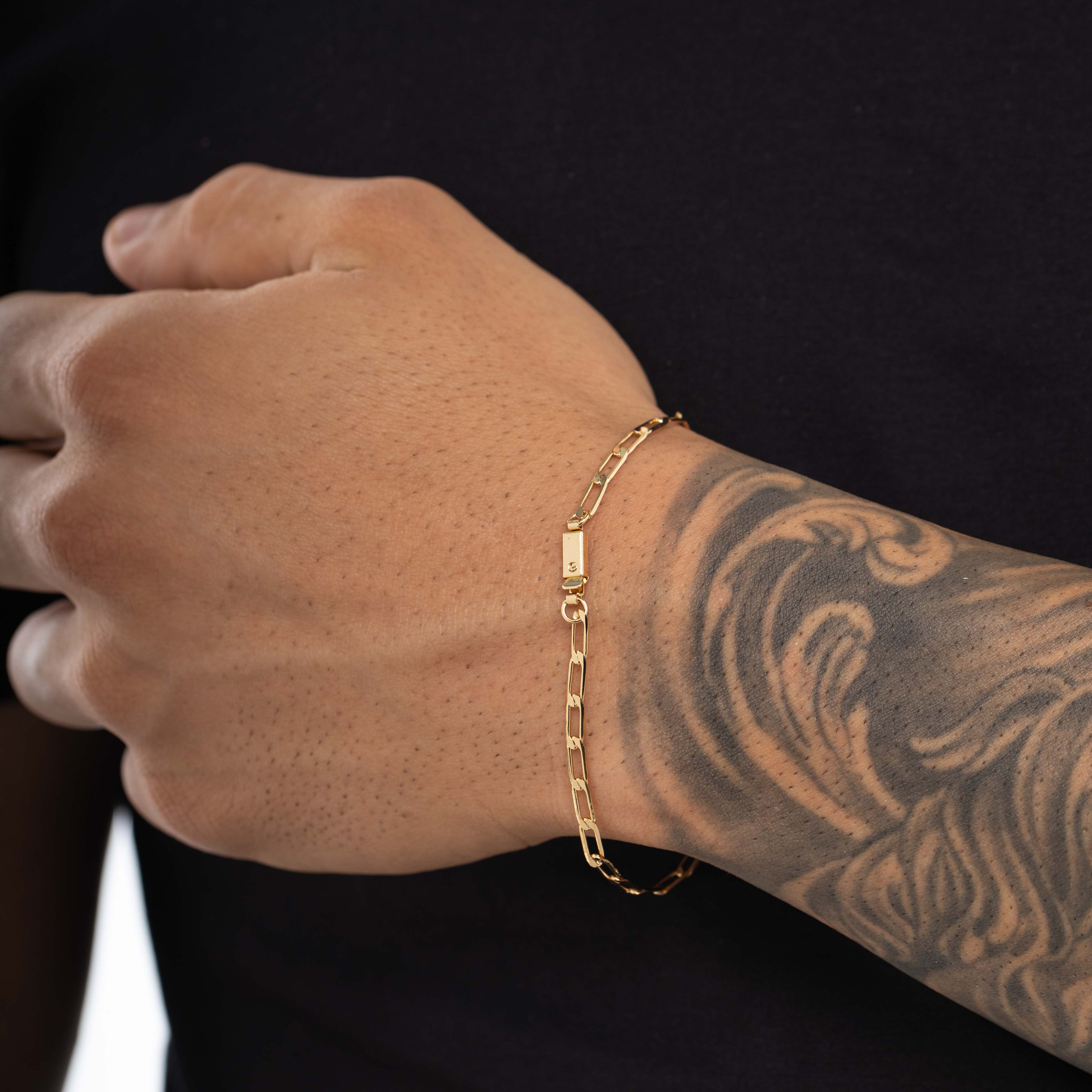 PULSEIRA MASCULINA GRUMET LONGO MÉDIO ELO FINO COM FECHO GAVETA 0.80M  - BANHADO A OURO 18K