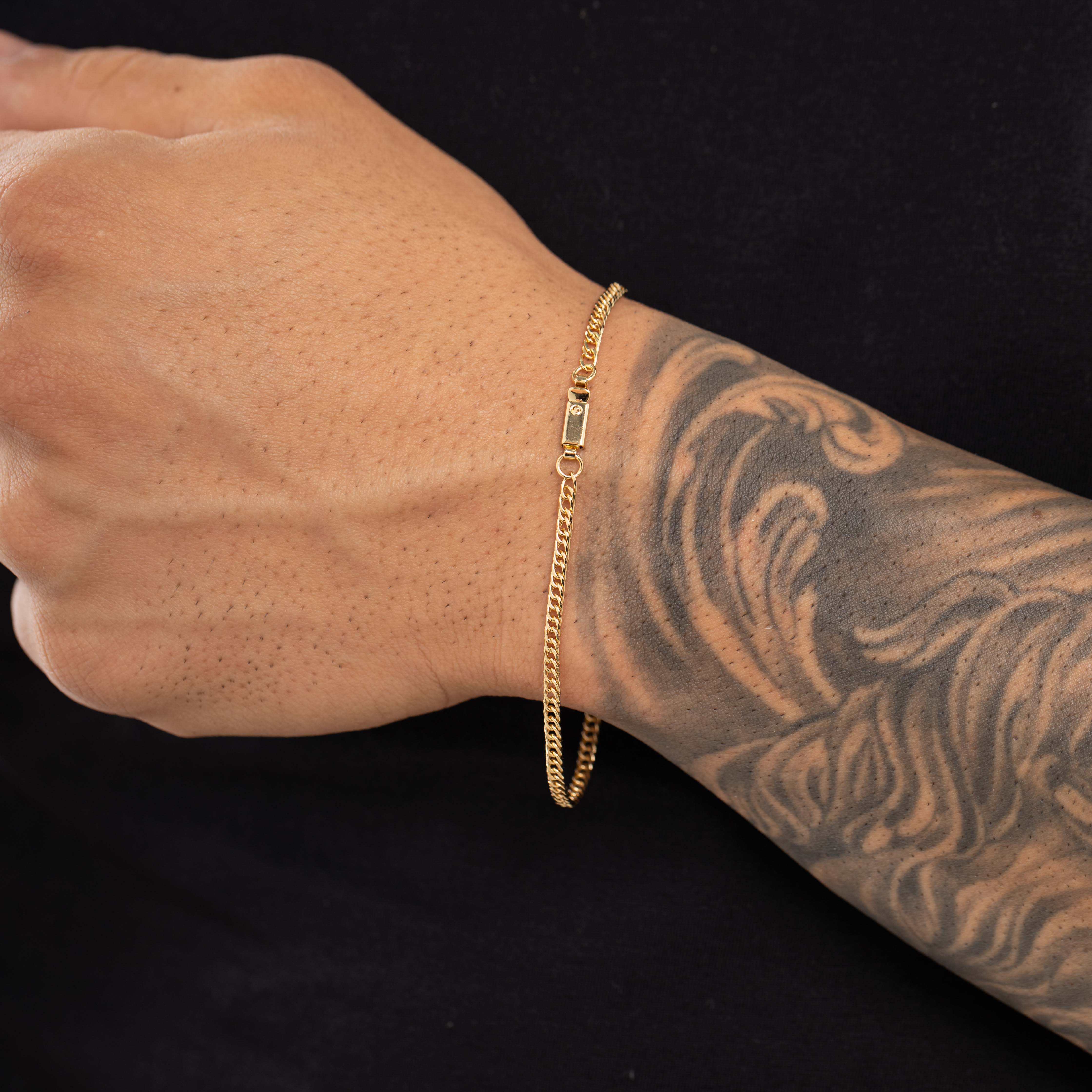 PULSEIRA MASCULINA GRUMET DUPLA TRANÇADO FINO COM FECHO GAVETA 0.80M  - BANHADO A OURO 18K