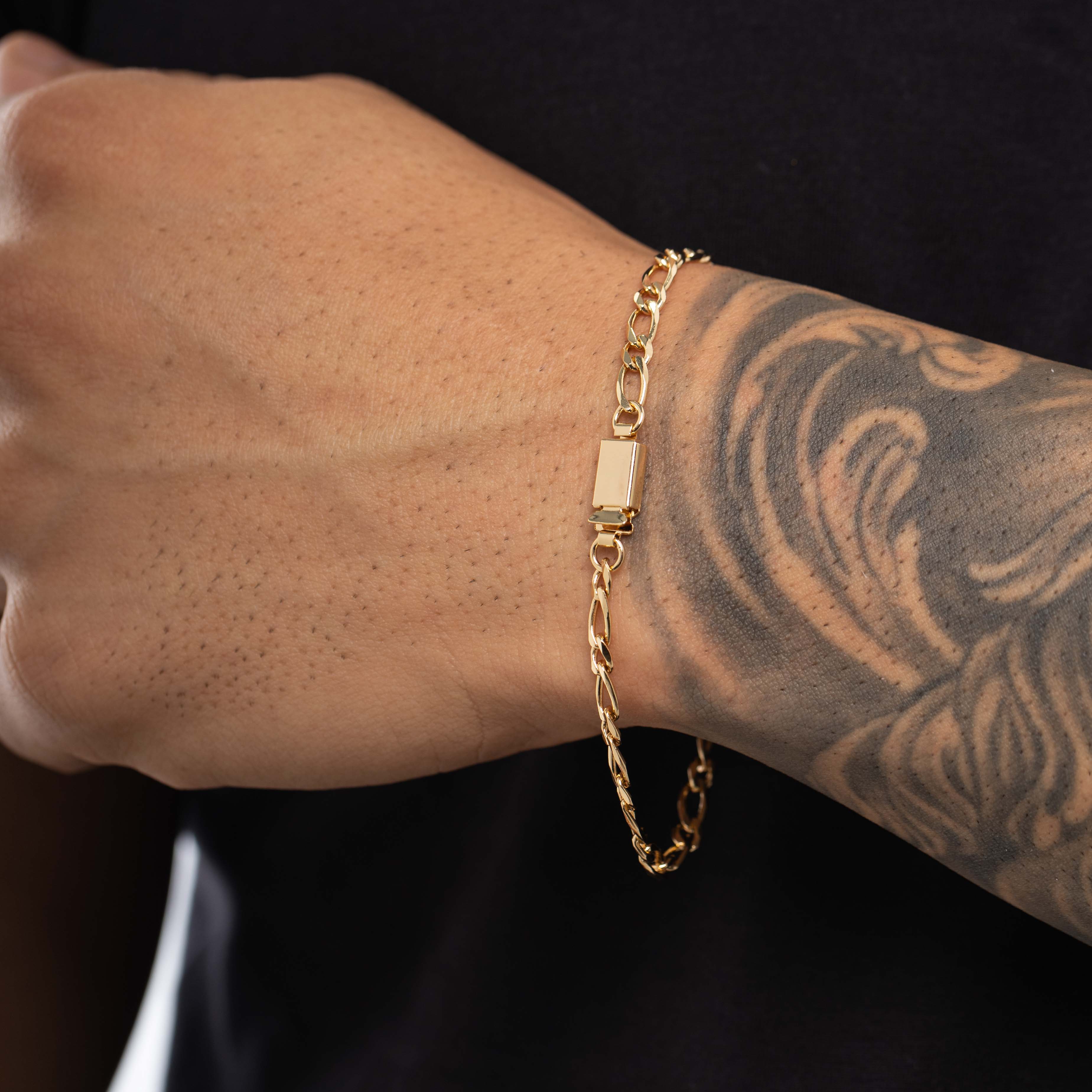 PULSEIRA MASCULINA 1X1 MÉDIO COM FECHO GAVETA   - BANHADO A OURO 18K