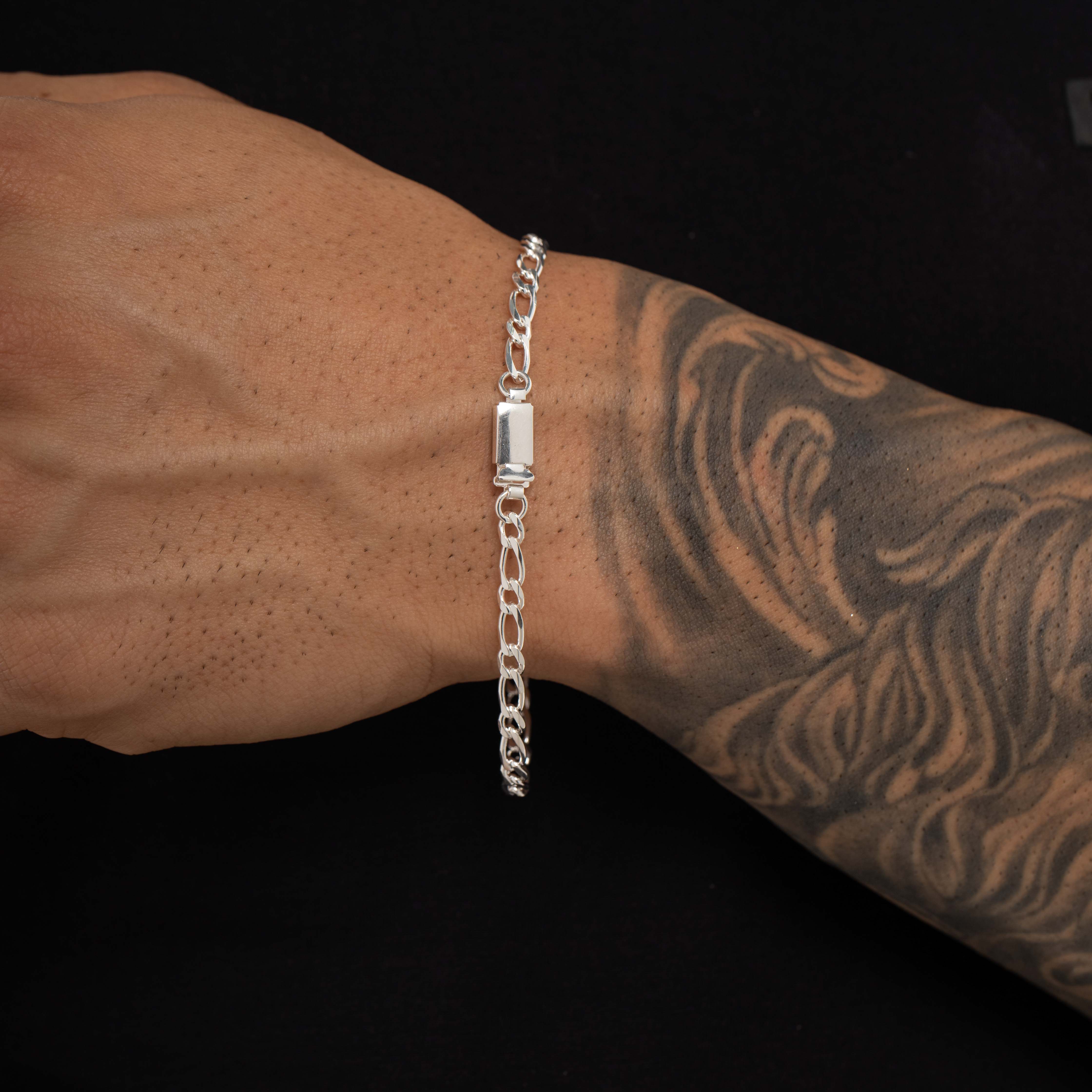 PULSEIRA MASCULINA 1X1 LARGO E PEQUENO MÉDIO COM FECHO GAVETA   - BANHADO A PRATA 925