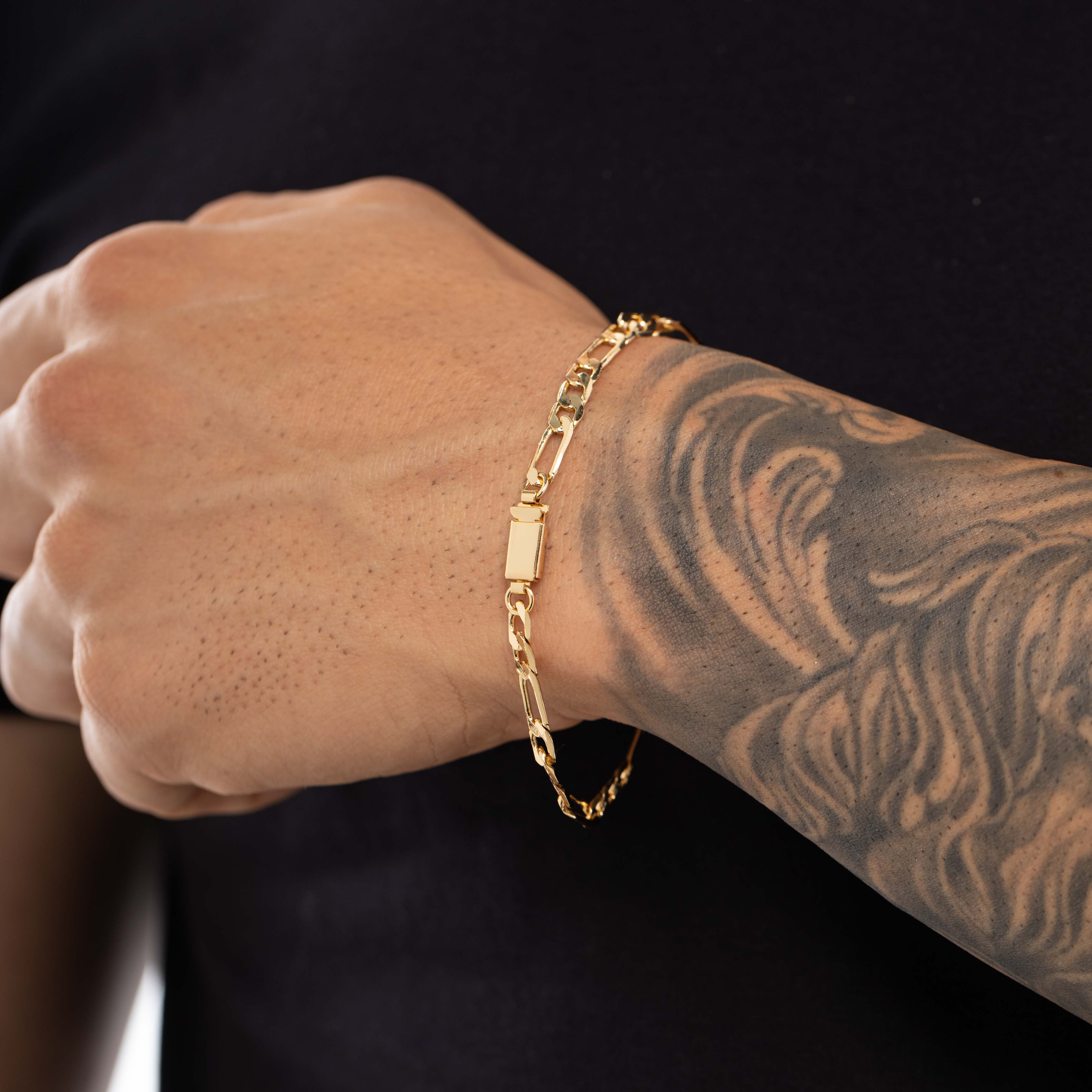 PULSEIRA MASCULINA 3X1 LARGO E PEQUENO MÉDIO COM FECHO GAVETA   - BANHADO A OURO 18K