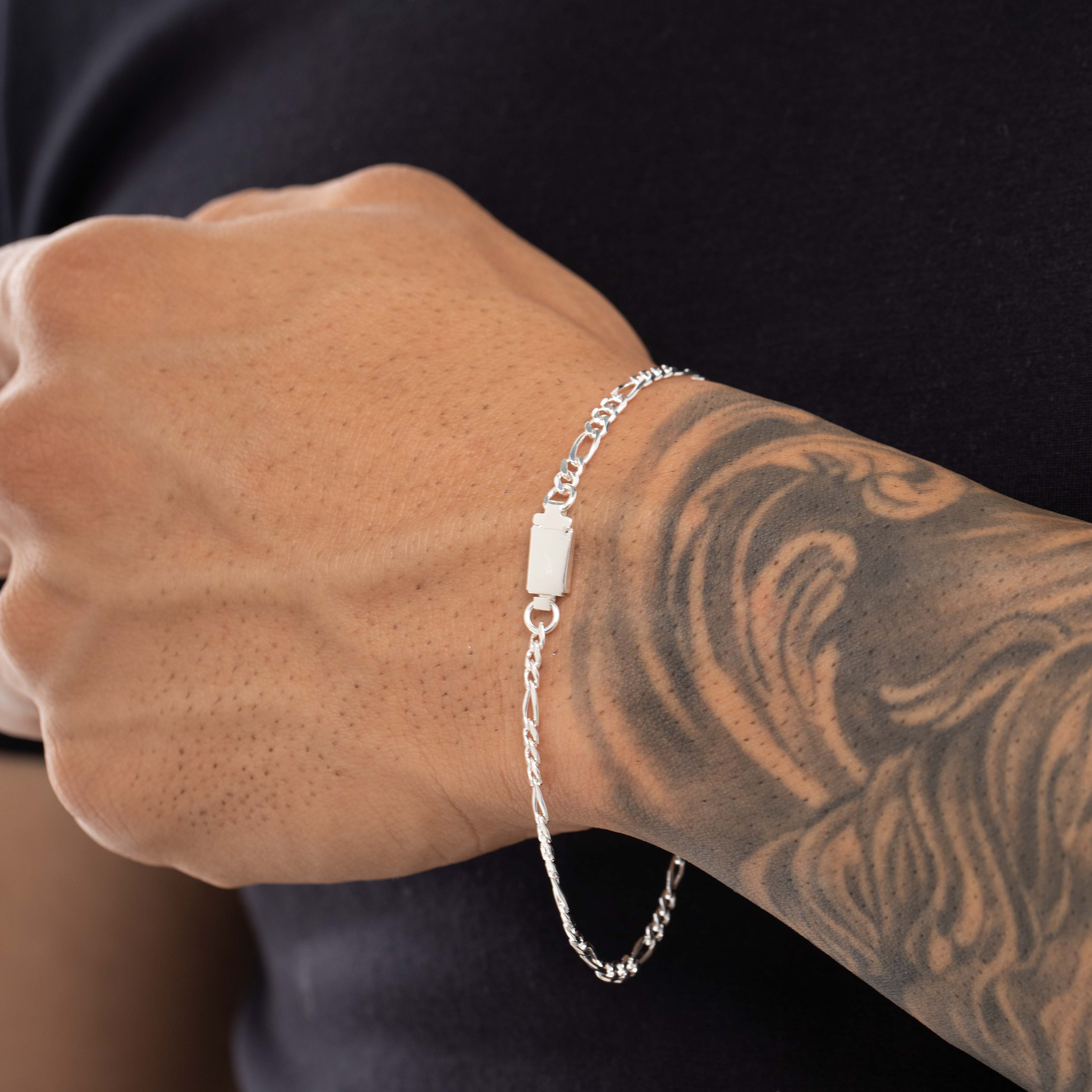 PULSEIRA MASCULINA FINA 3X1 ELO LARGO E PEQUENO COM FECHO GAVETA  2.0MM - BANHADO A PRATA 925