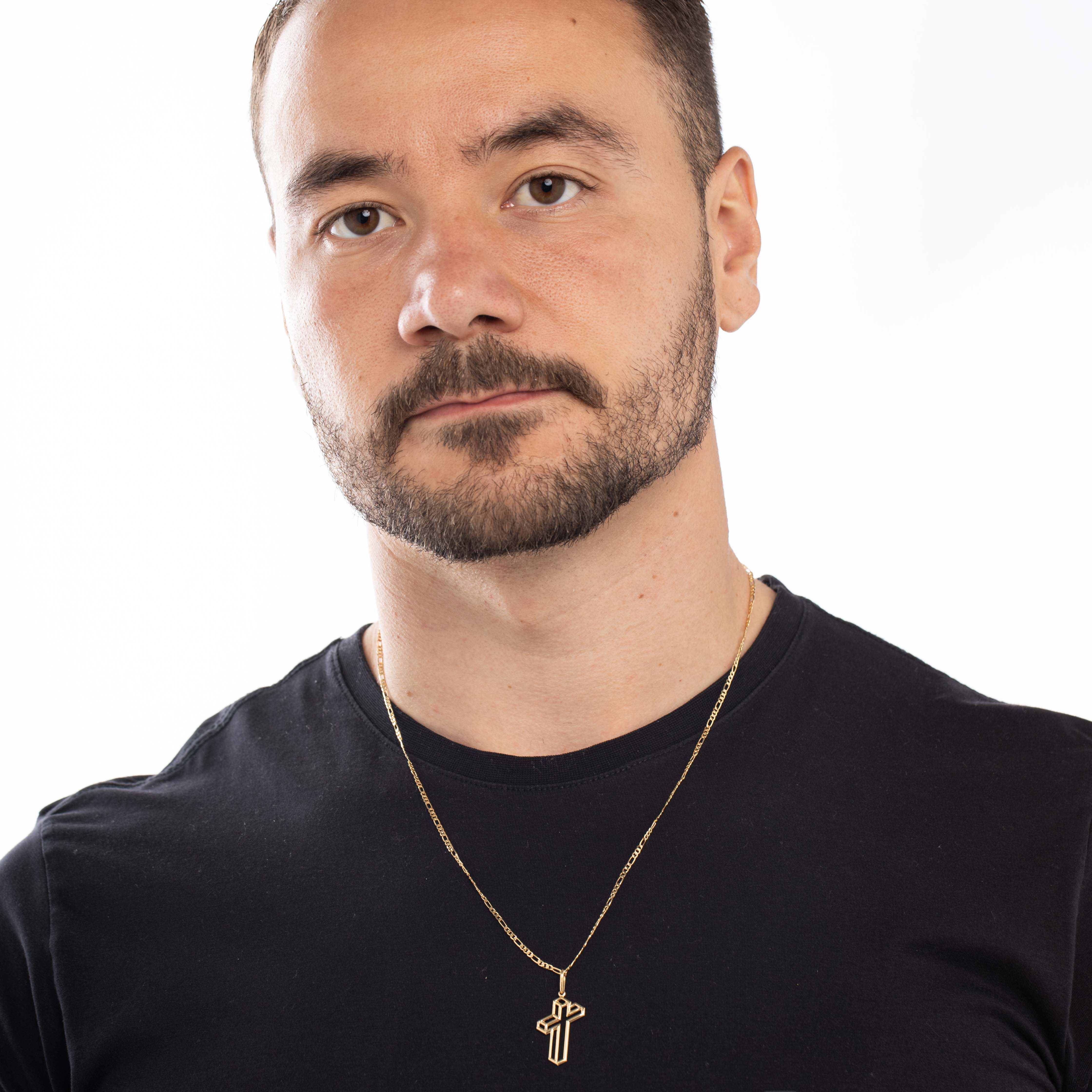 CORRENTE MASCULINA EXTRA FINA 3X1 ELO LARGO E PEQUENO COM FECHO GAVETA  0.80MM - BANHADO A OURO 18K- BANHADO A OURO 18K