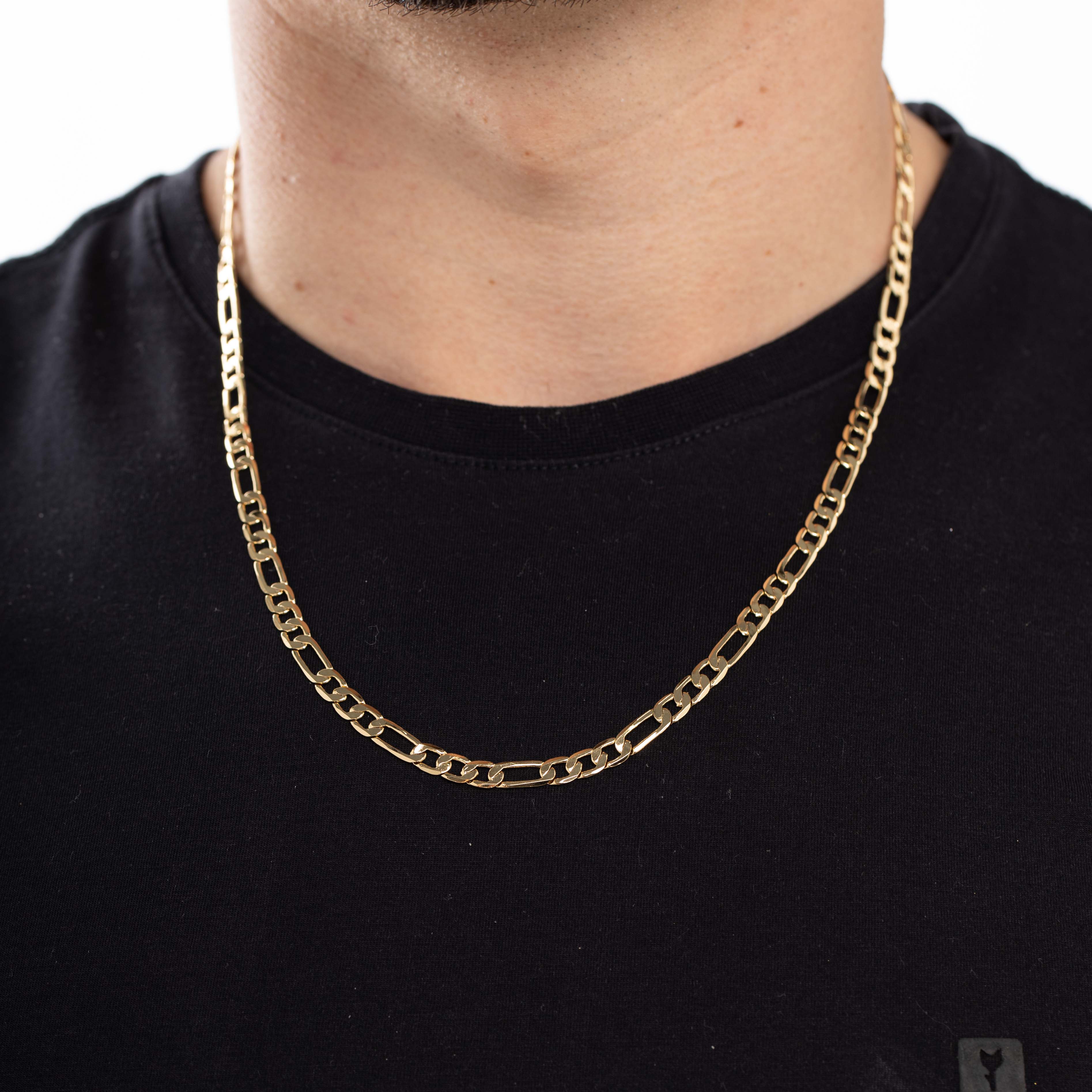 CORRENTE MASCULINA 3X1 LARGO E PEQUENO MÉDIO COM FECHO GAVETA 5,5MM - BANHADO A OURO 18K