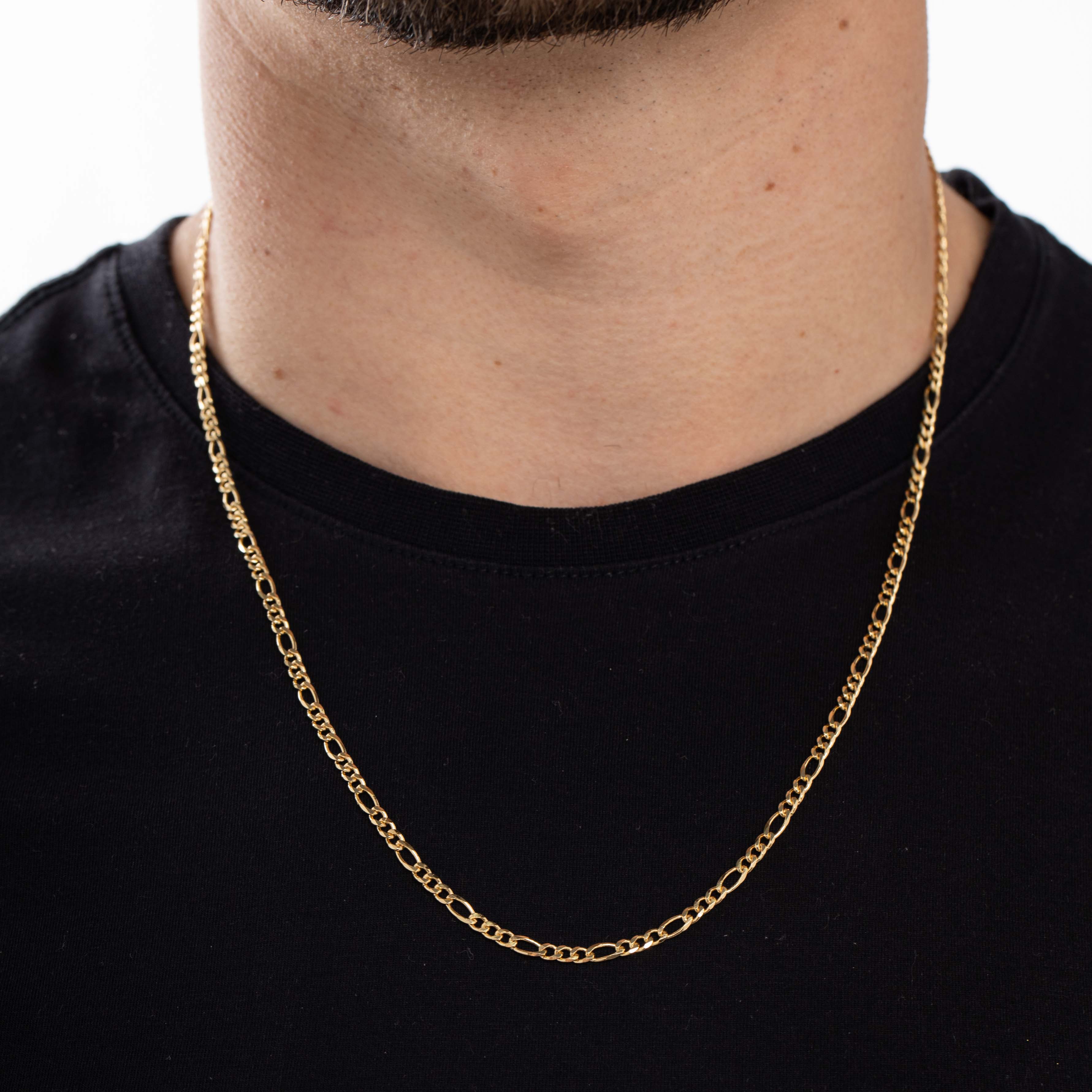 CORRENTE MASCULINA FINA 3X1 ELO LARGO E PEQUENO COM FECHO GAVETA  2.0MM- BANHADO A OURO 18K