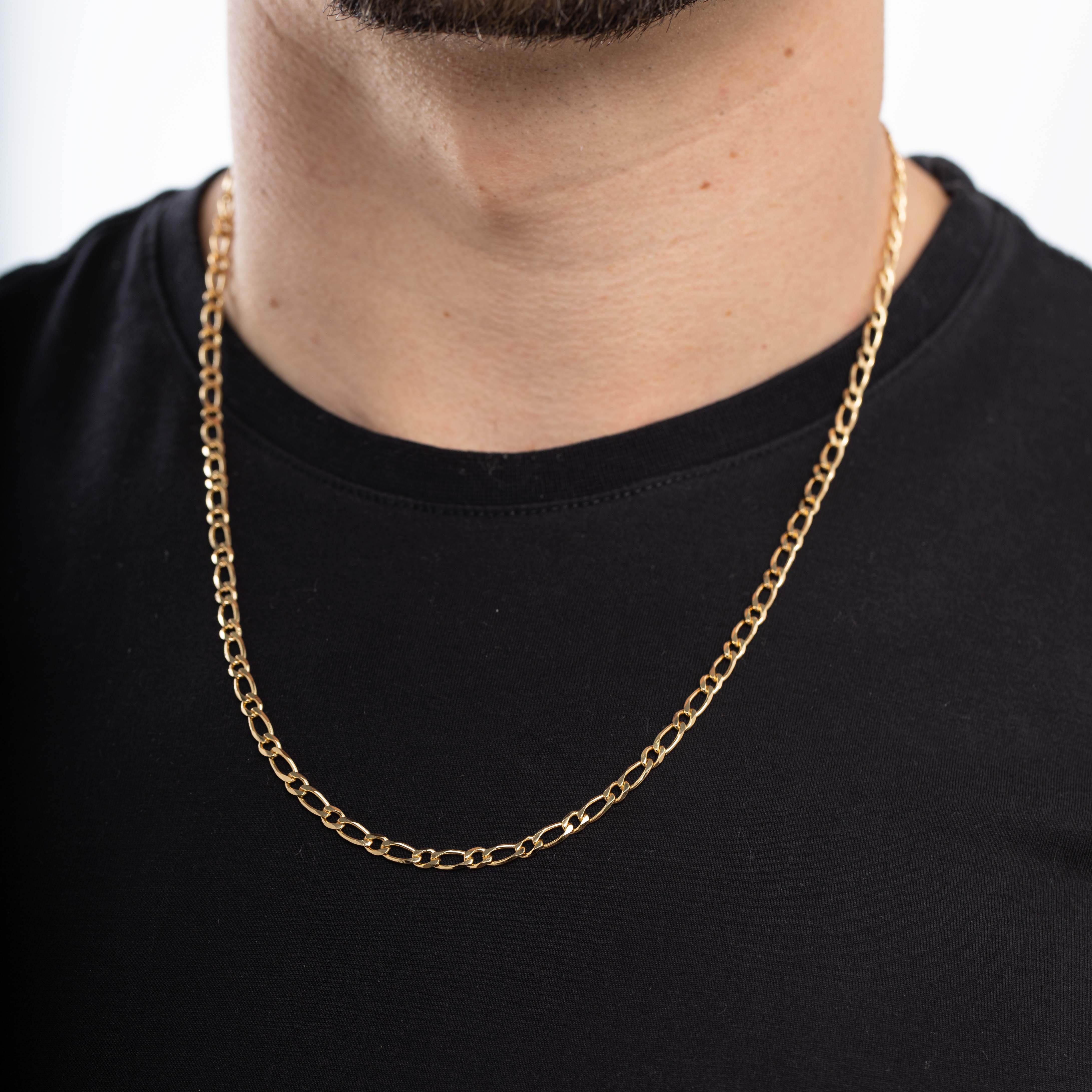 CORRENTE MASCULINA 1X1 LARGO E PEQUENO MÉDIO COM FECHO GAVETA 1.0MM- BANHADO A OURO 18K