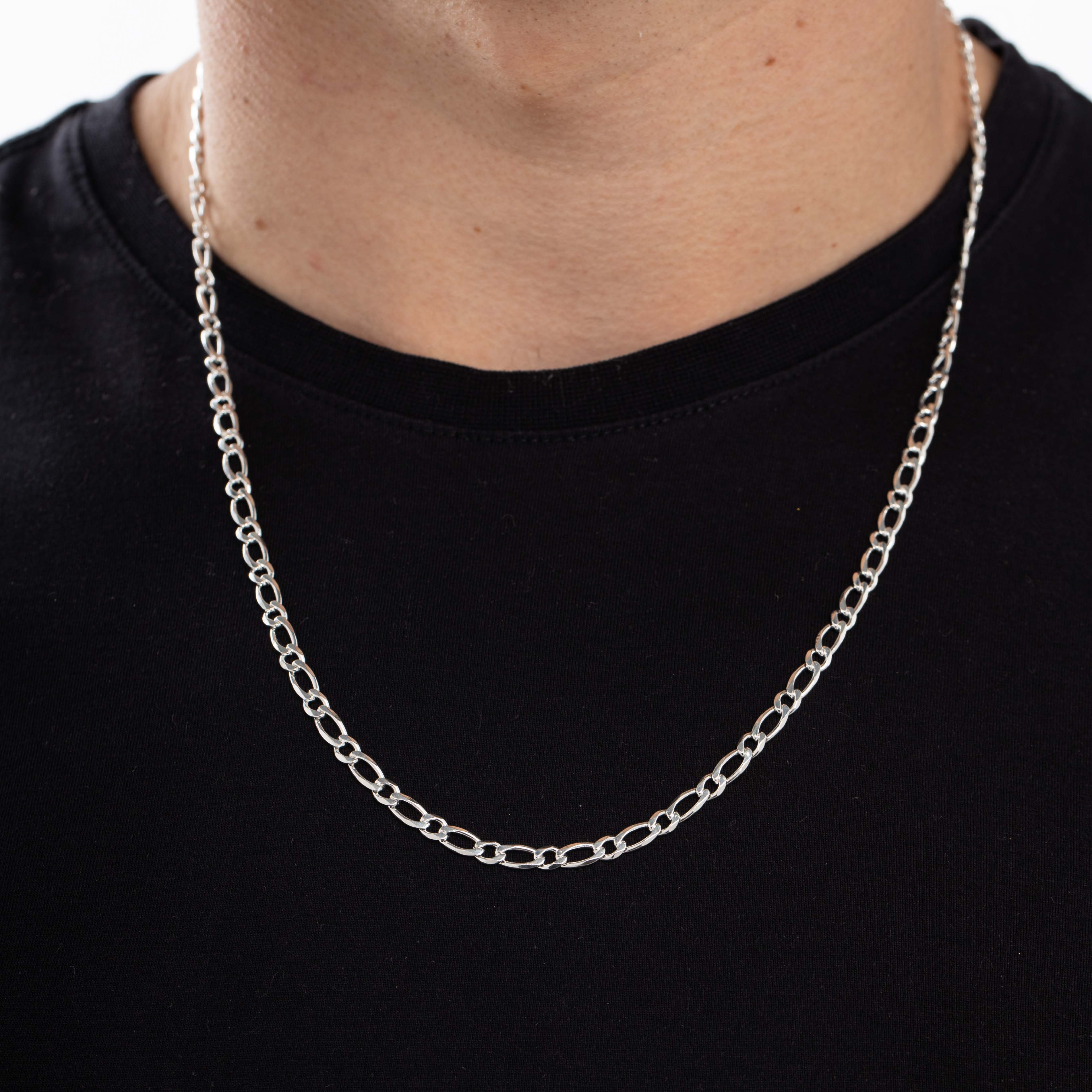 CORRENTE MASCULINA 1X1 LARGO E PEQUENO MÉDIO COM FECHO GAVETA 1.0MM- BANHADO A PRATA 925