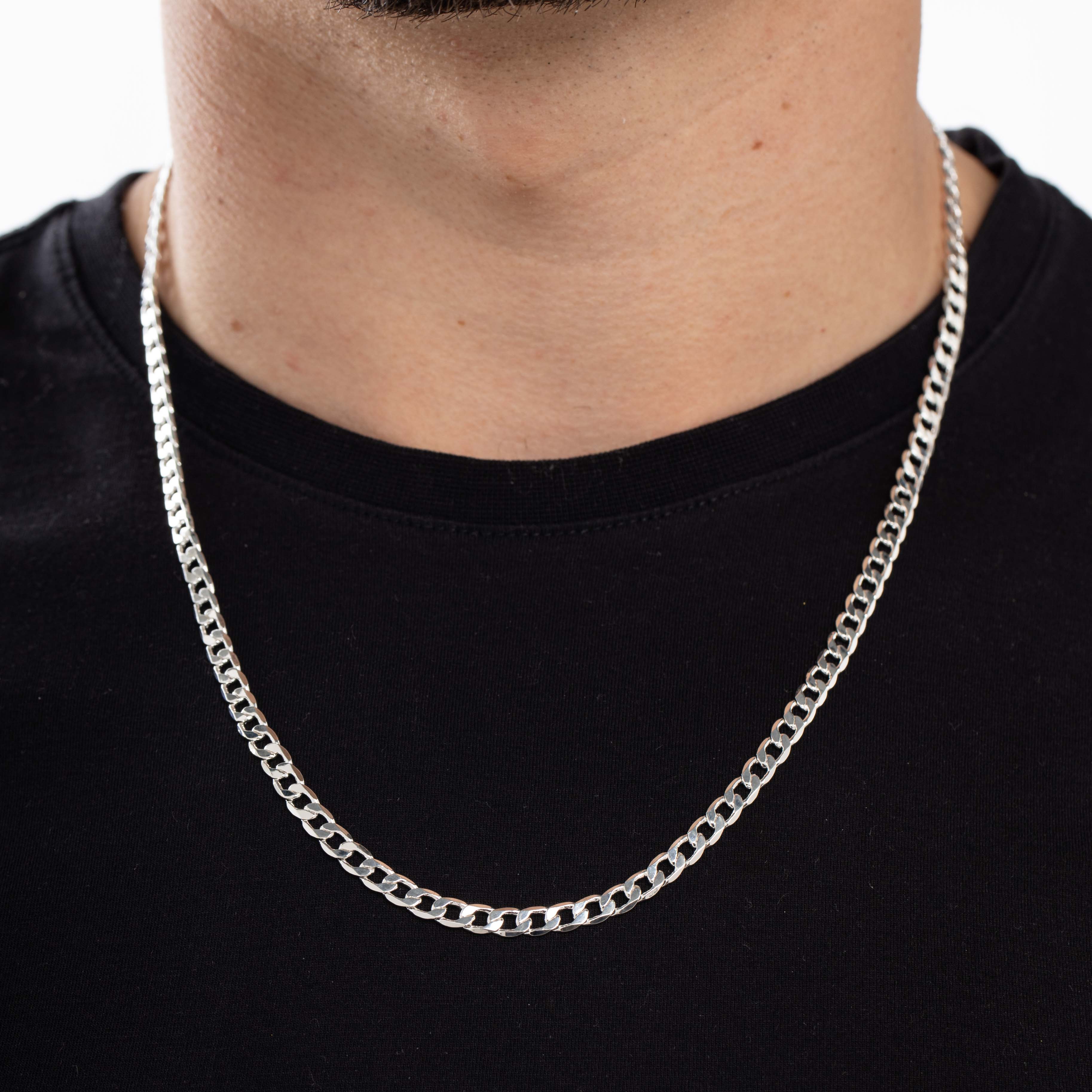 CORRENTE MASCULINA GRUMET LARGO COM FECHO GAVETA 4,8MM - BANHADO A PRATA 925