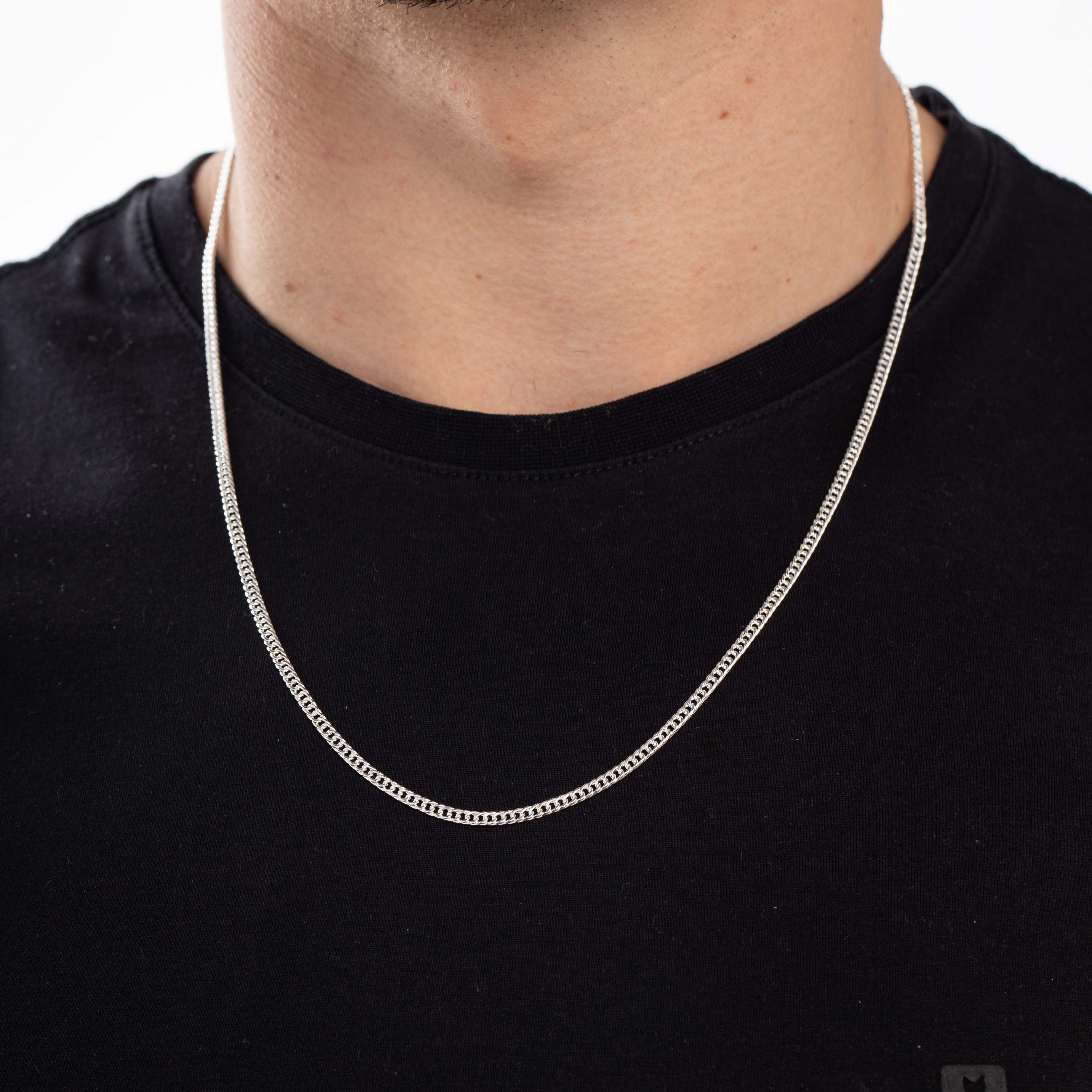 CORRENTE MASCULINA GRUMET DUPLA TRANÇADO FINO COM FECHO GAVETA - BANHADO A PRATA 925