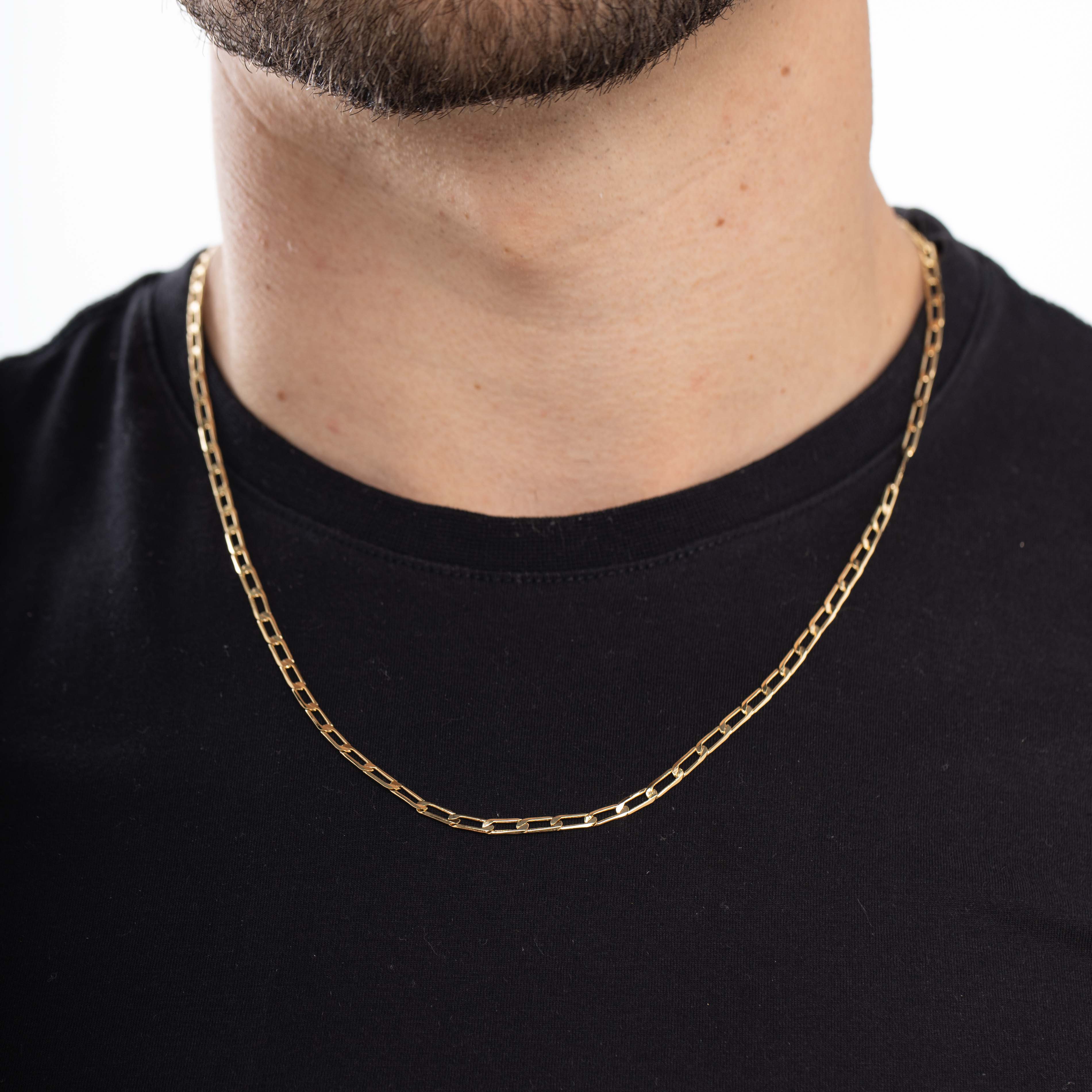 CORRENTE MASCULINA GRUMET LONGO MÉDIO ELO FINO COM FECHO GAVETA- BANHADO A OURO 18K