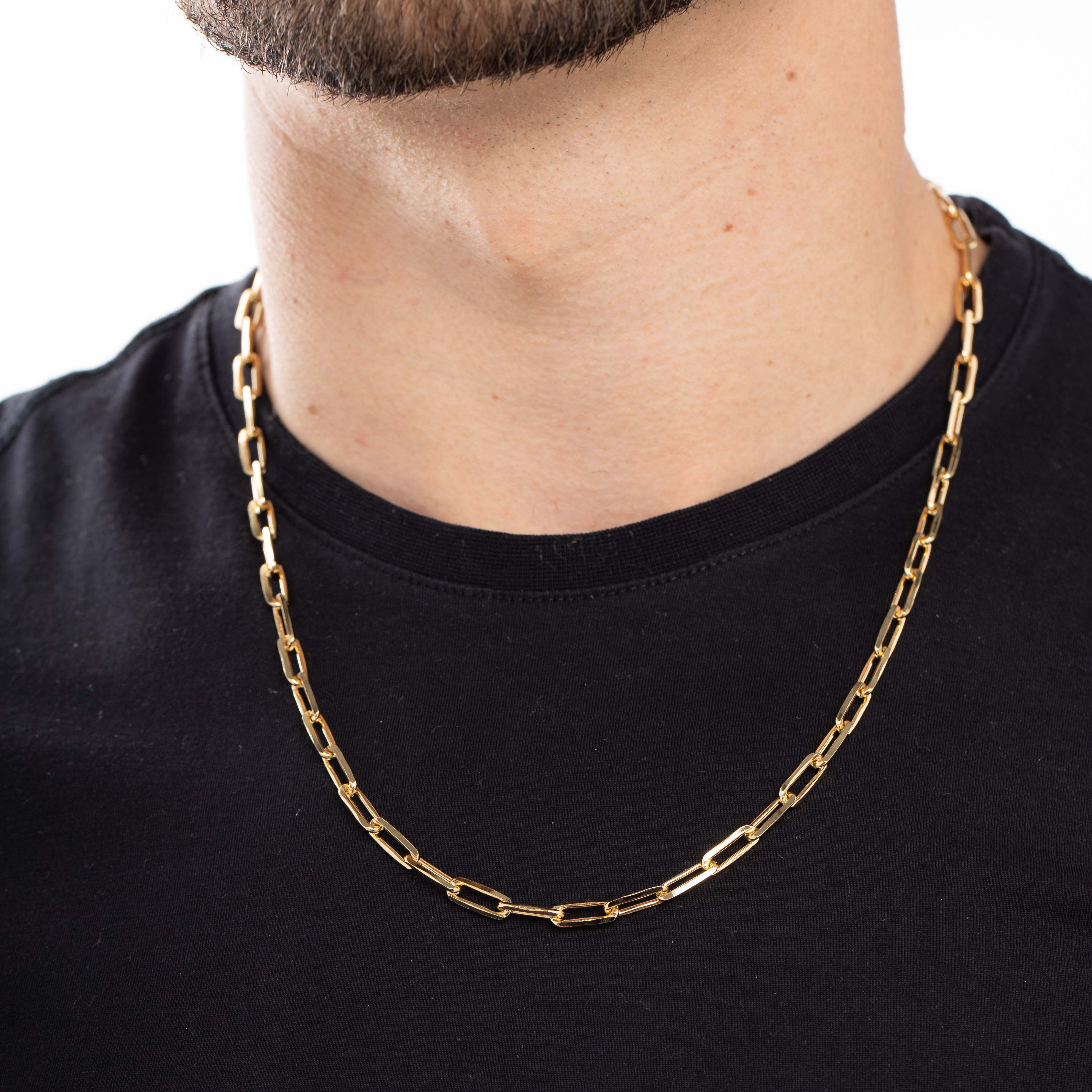 CORRENTE  MASCULINA CARTHIE GROSSO ELO LARGO COM FECHO GAVETA 1.6M- BANHADO A OURO 18K
