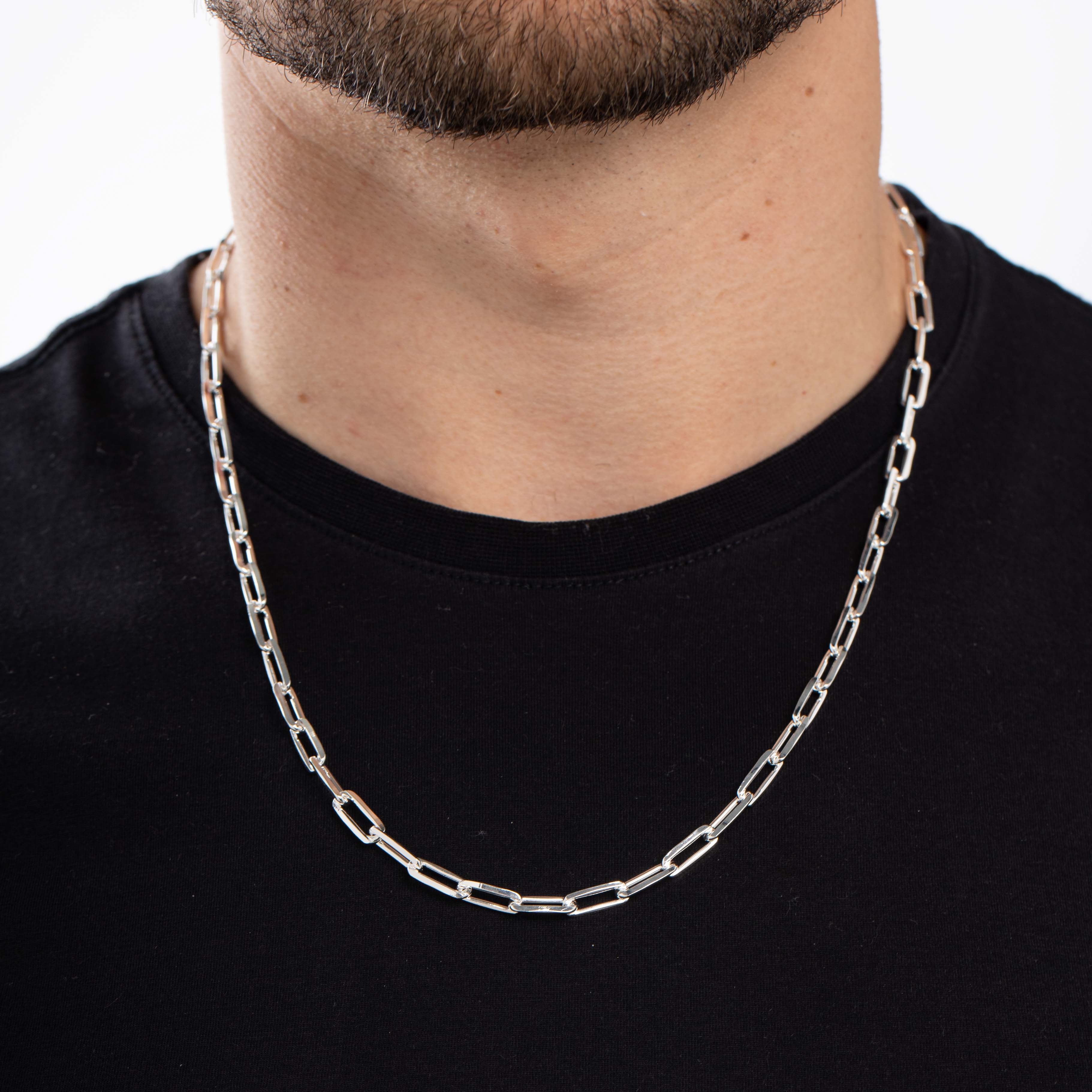 CORRENTE  MASCULINA CARTHIE GROSSO ELO LARGO COM FECHO GAVETA 1.6M- BANHADO A PRATA 925