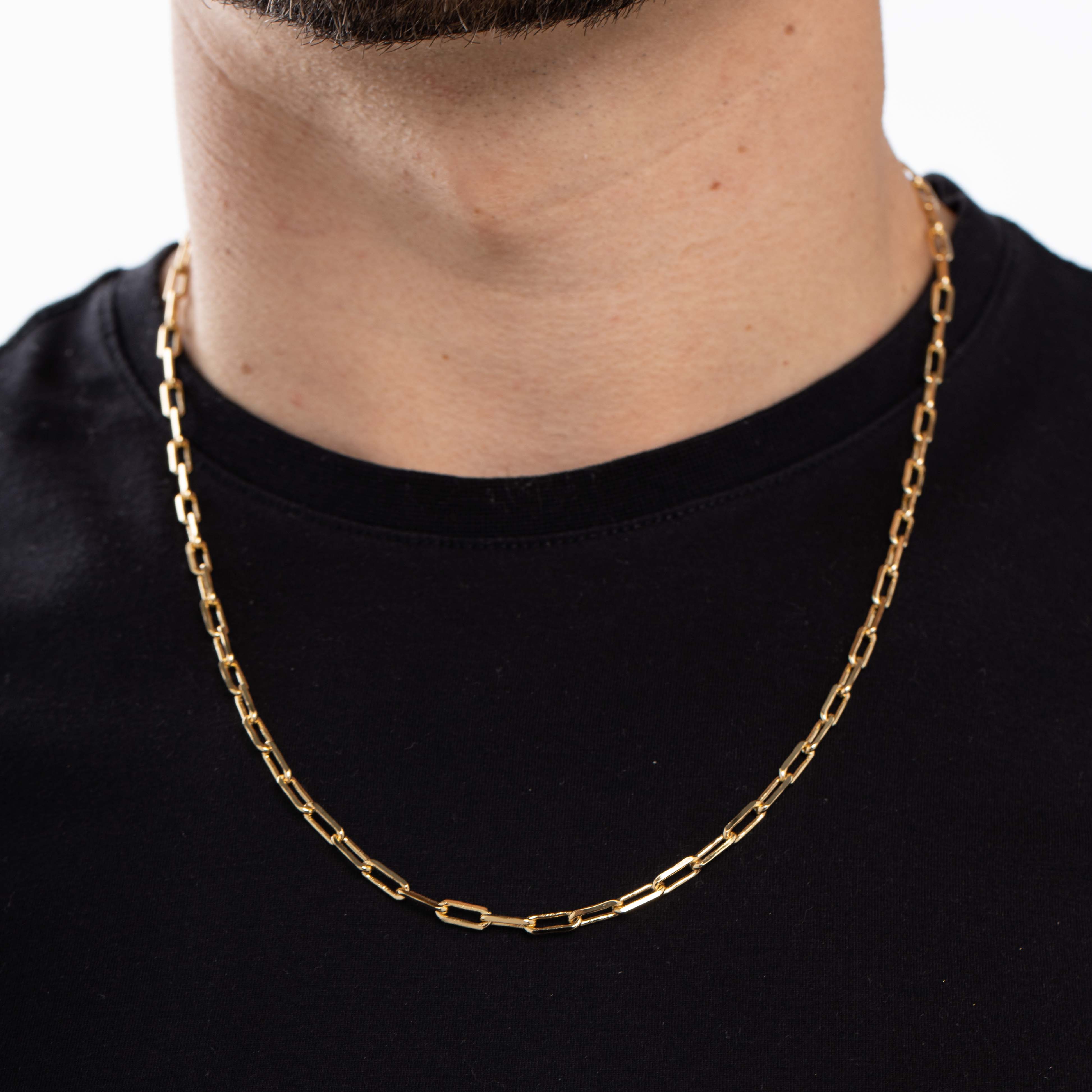 CORRENTE MASCULINA CARTHIE MÉDIO ELO LARGO COM FECHO GAVETA 1.2MM- BANHADO A OURO 18K