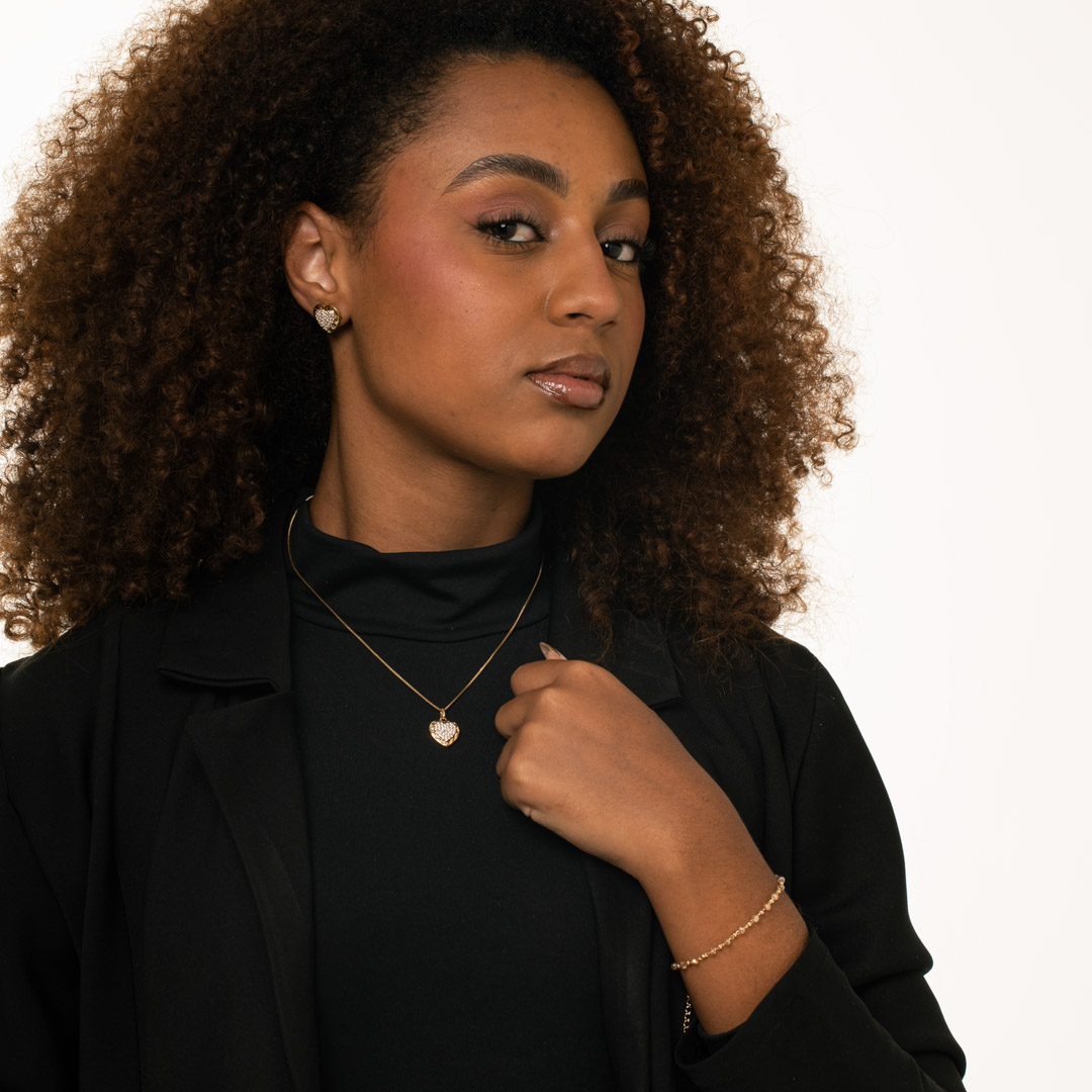 PULSEIRA COM MISANGA MARROM E BOLINHAS LISAS COM EXTENSOR  - BANHADO A OURO 18K