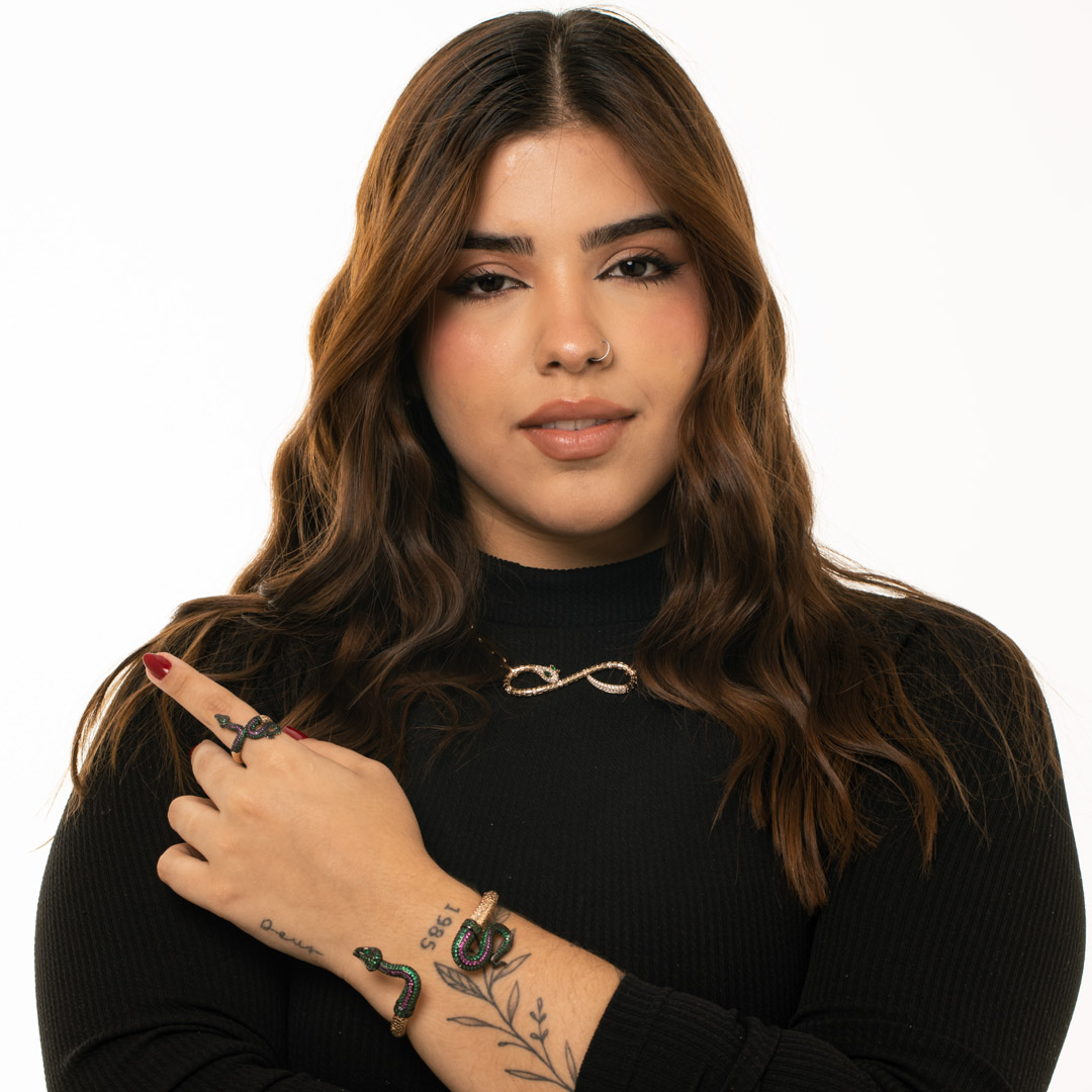 CONJUNTO BRACELETE E ANEL COBRA CRAVEJADA COM MICRO ZIRCÔNIA VERDE, PINK E PRETA ANEL Nº21 - BANHADO A OURO 18K