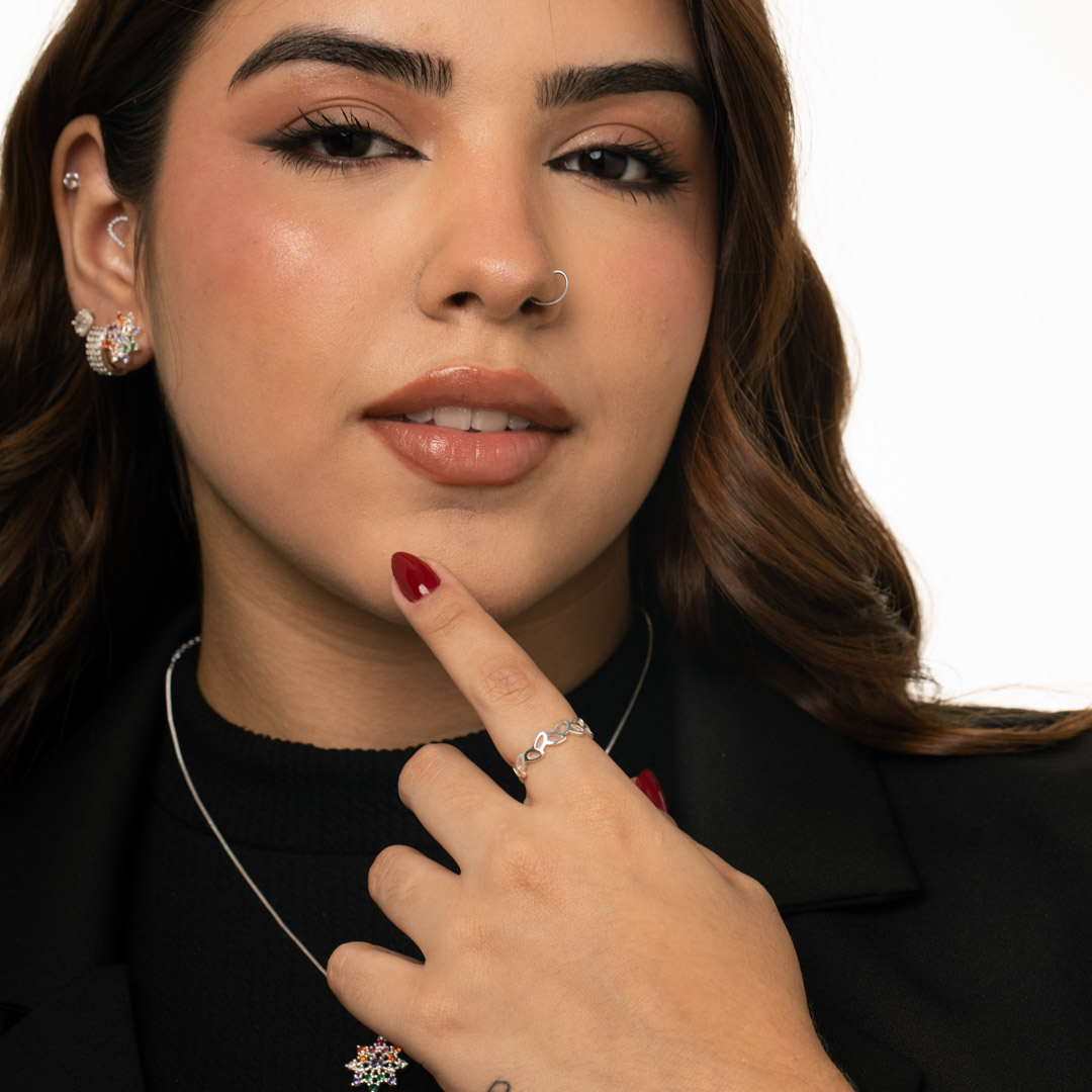 ANEL ARO COM FOLHAS VAZADAS LISO Nº19- BANHADO A PRATA 925