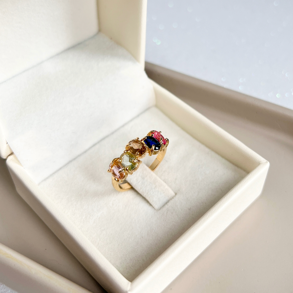 ANEL 5 PEDRAS OVAIS - COLORIDAS