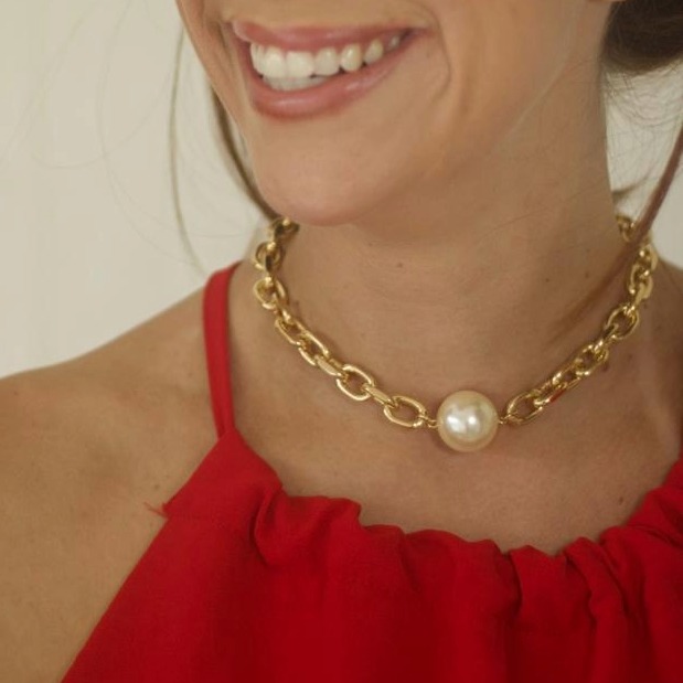 COLAR CHOKER ELOS COM MAXI PÉROLA