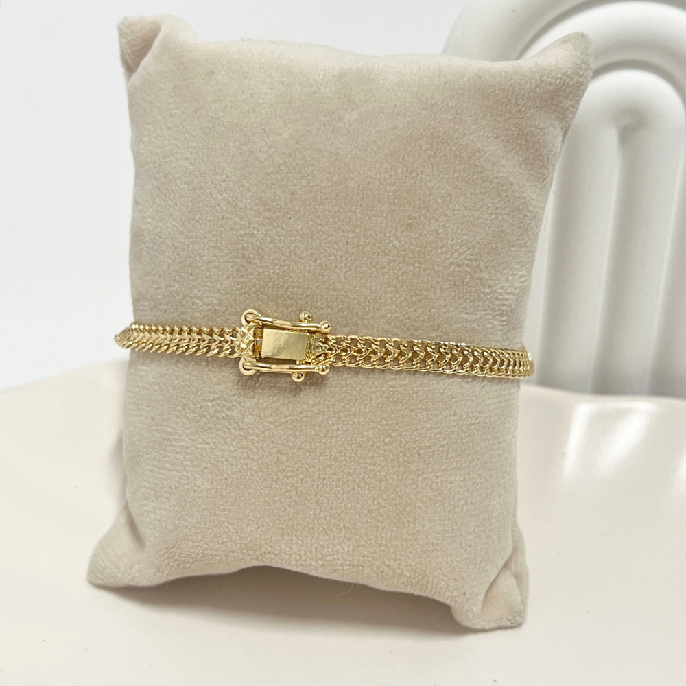 PULSEIRA MASCULINA GRUME DUPLA 4MM COM FECHO PEGA LADRÃO