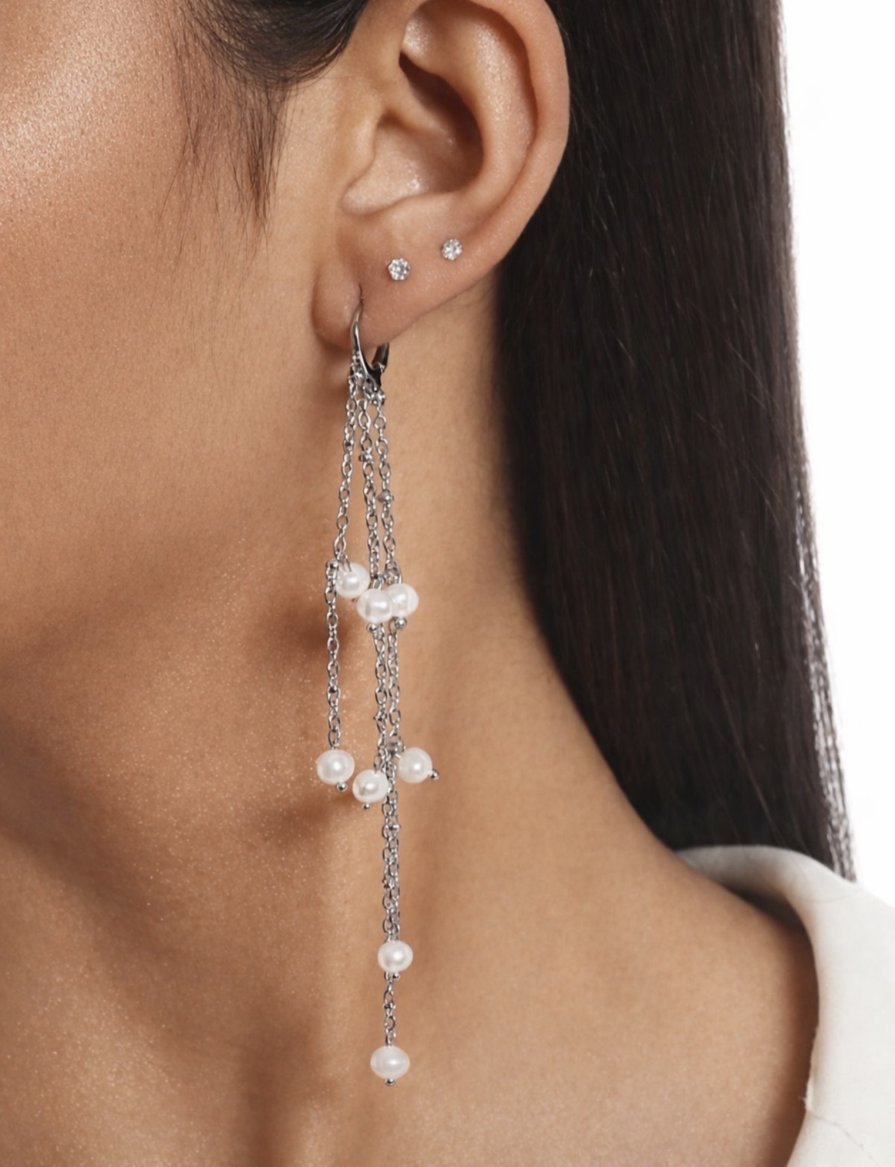 BRINCO TIPO FRANJA PÉROLAS DE ÁGUA DOCE