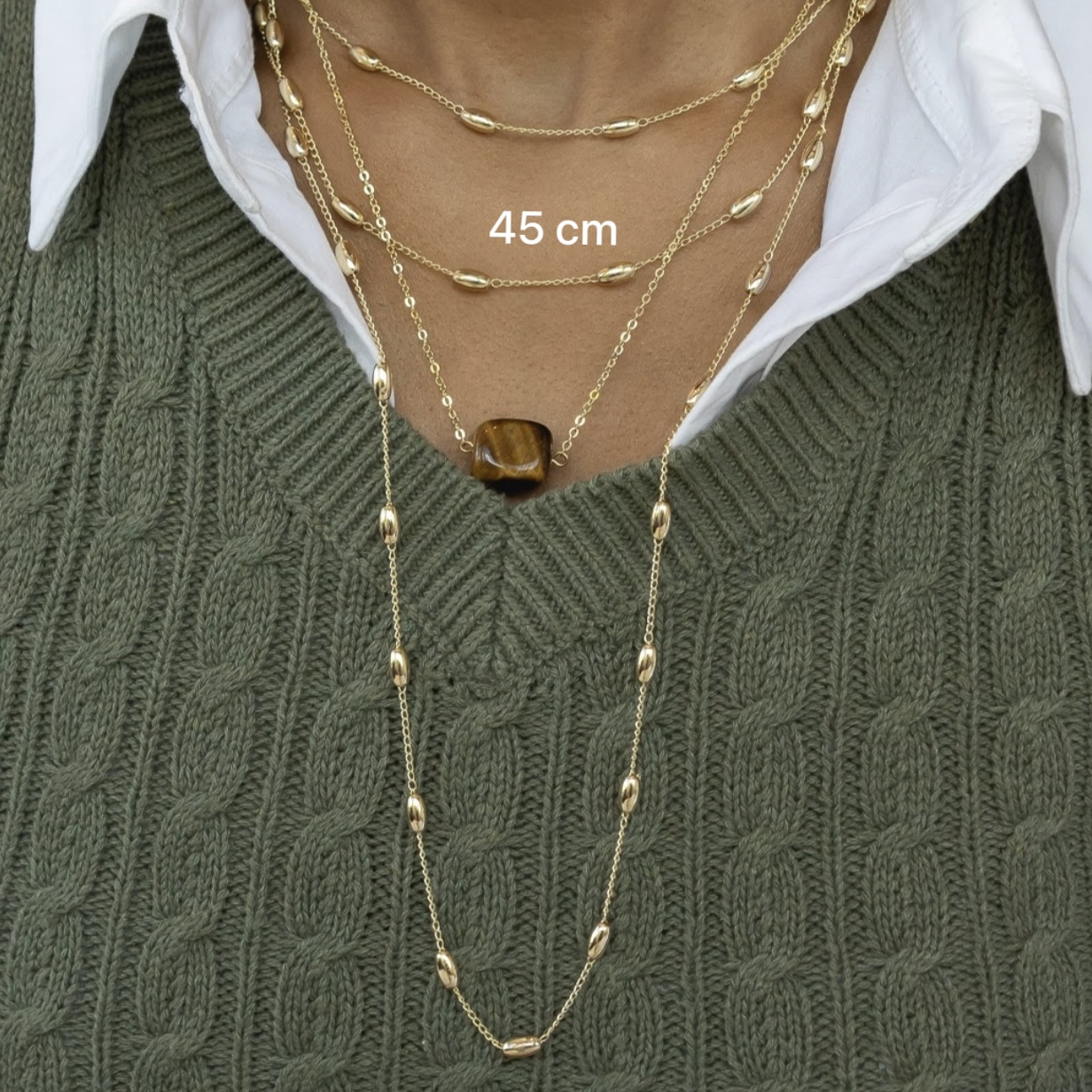 COLAR COM ESFERAS ALONGADAS INTERCALADAS 45 CM