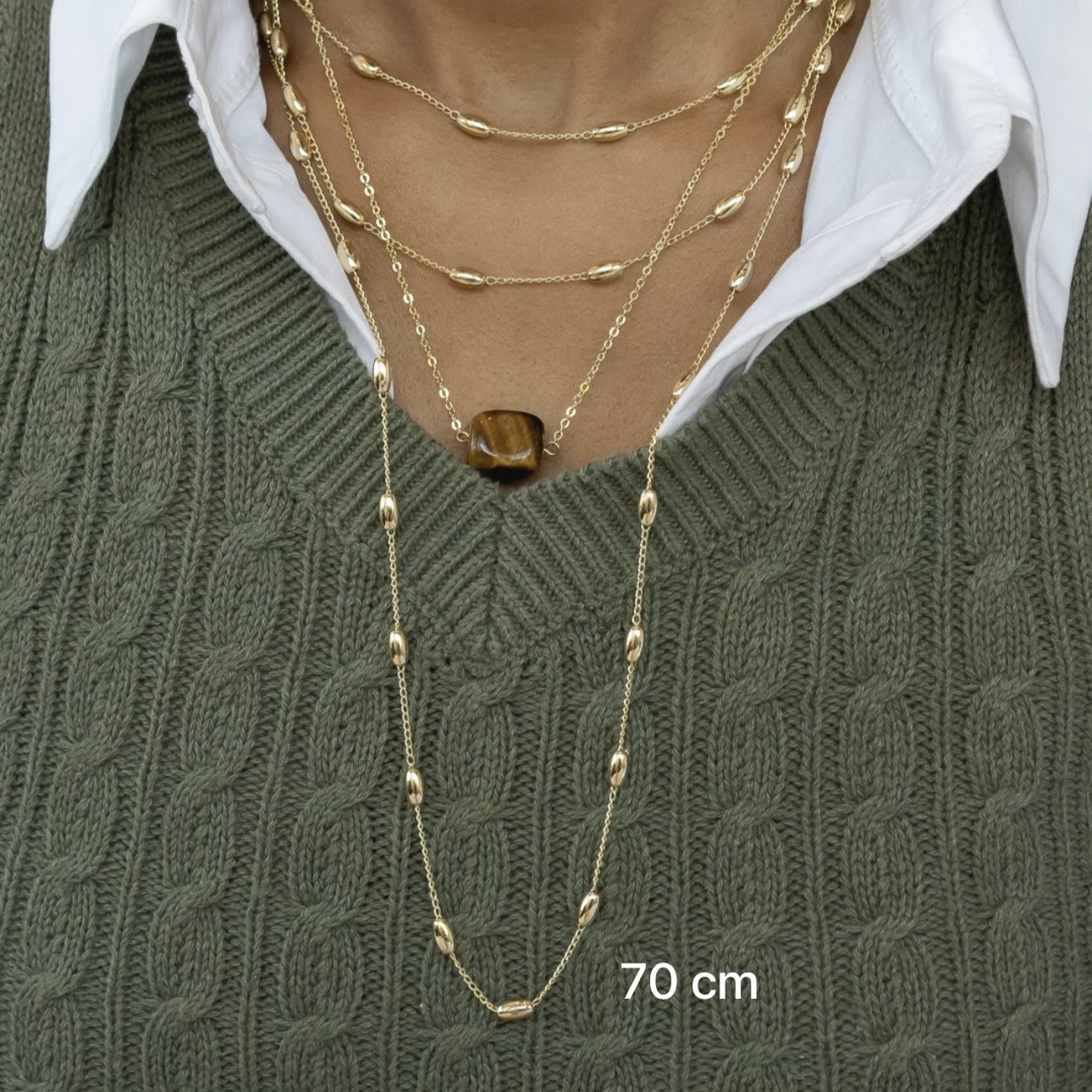 COLAR COM ESFERAS ALONGADAS INTERCALADAS 70 CM