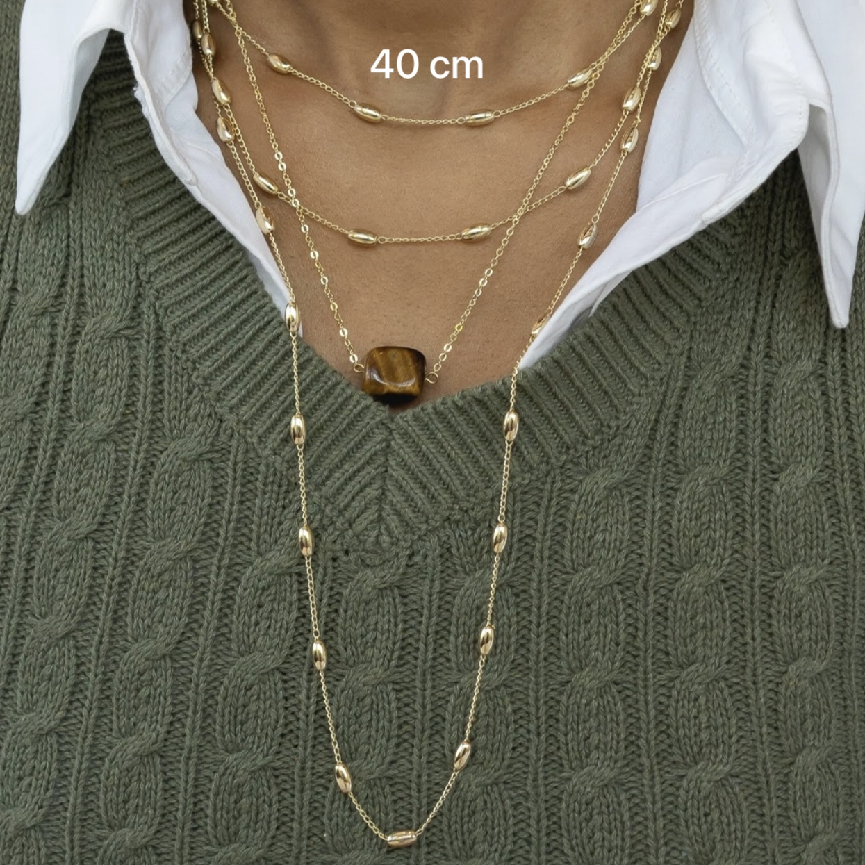 COLAR COM ESFERAS ALONGADAS INTERCALADAS