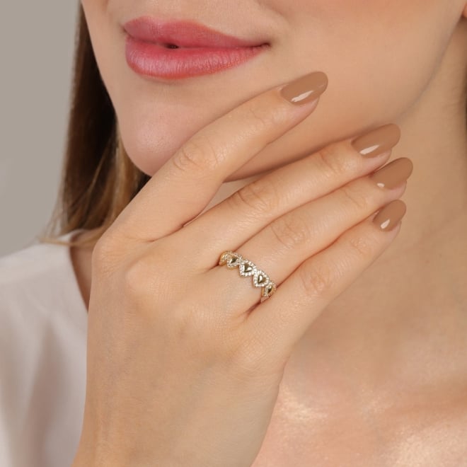 ANEL 5 CORAÇÕES LISOS COM BORDA DE ZIRCÔNIAS