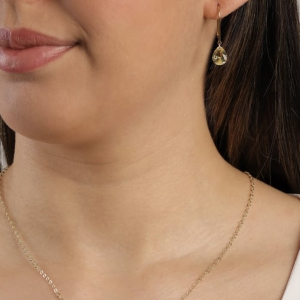 BRINCO GANCHO GOTA CRISTAL AMARELO