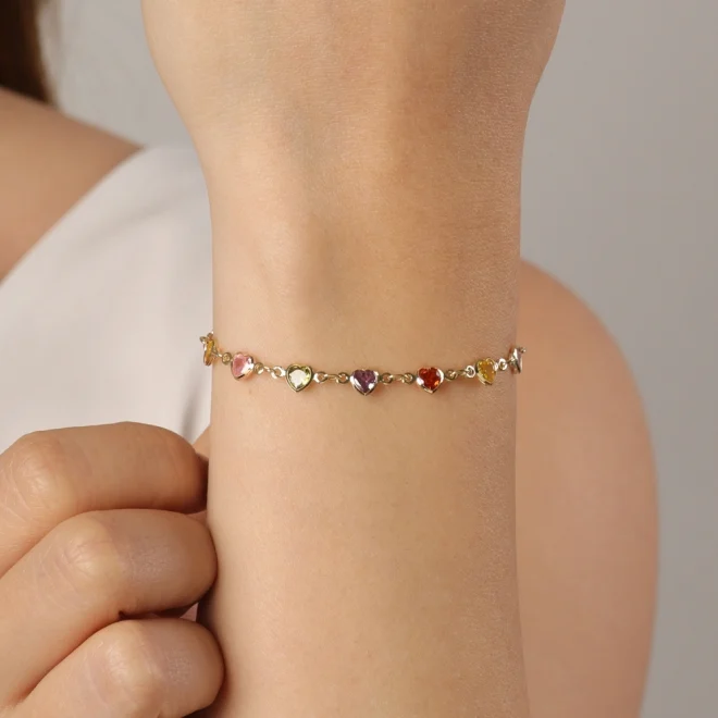 PULSEIRA CORAÇÕES CRISTAIS COLORIDOS