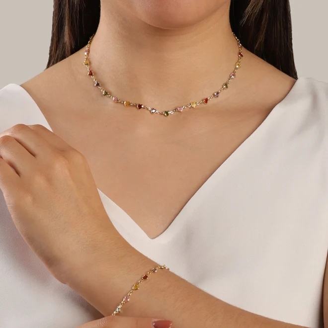 PULSEIRA CORAÇÕES CRISTAIS COLORIDOS