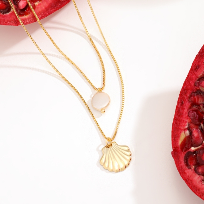 COLAR DUPLO PÉROLA E CONCHA