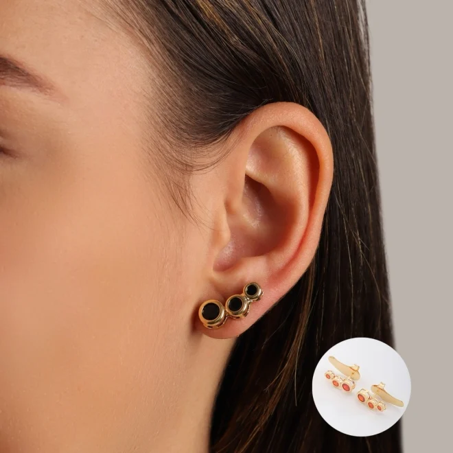 EAR CUFF ZIRCÔNIAS REDONDAS ÔNIX